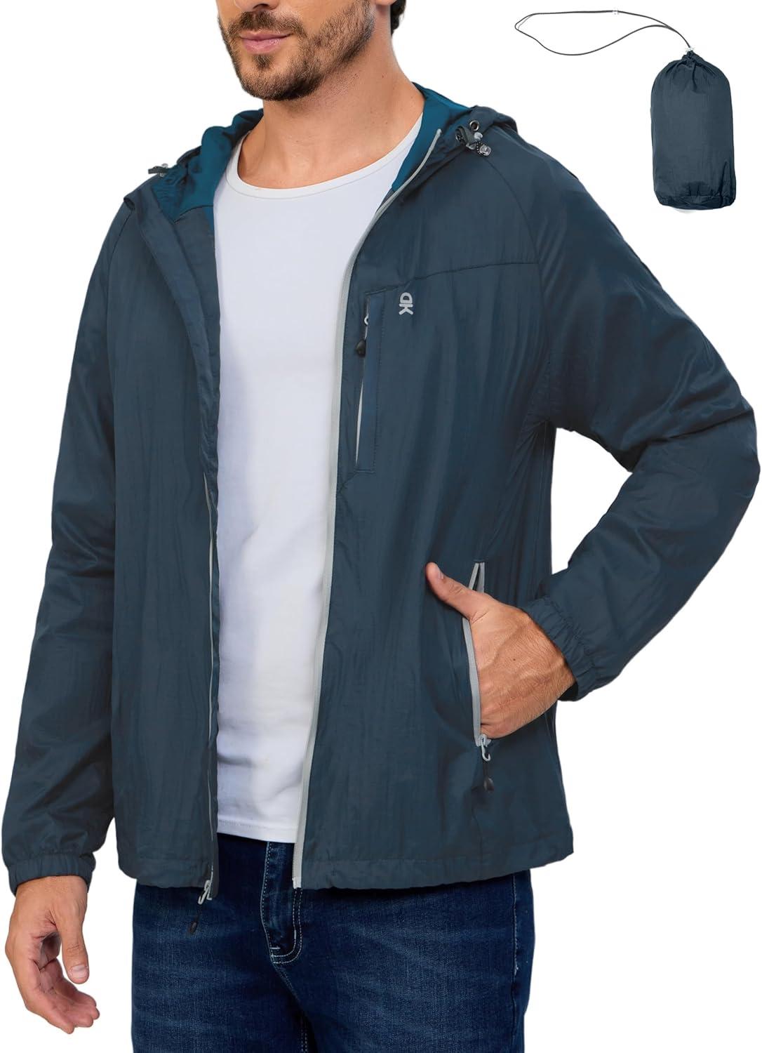 imageLittle Donkey Andy Mens Packable Lightweight Hooded Jacket Windproof Breathable Windbreaker Jacket for Hiking RunningNavy Blue