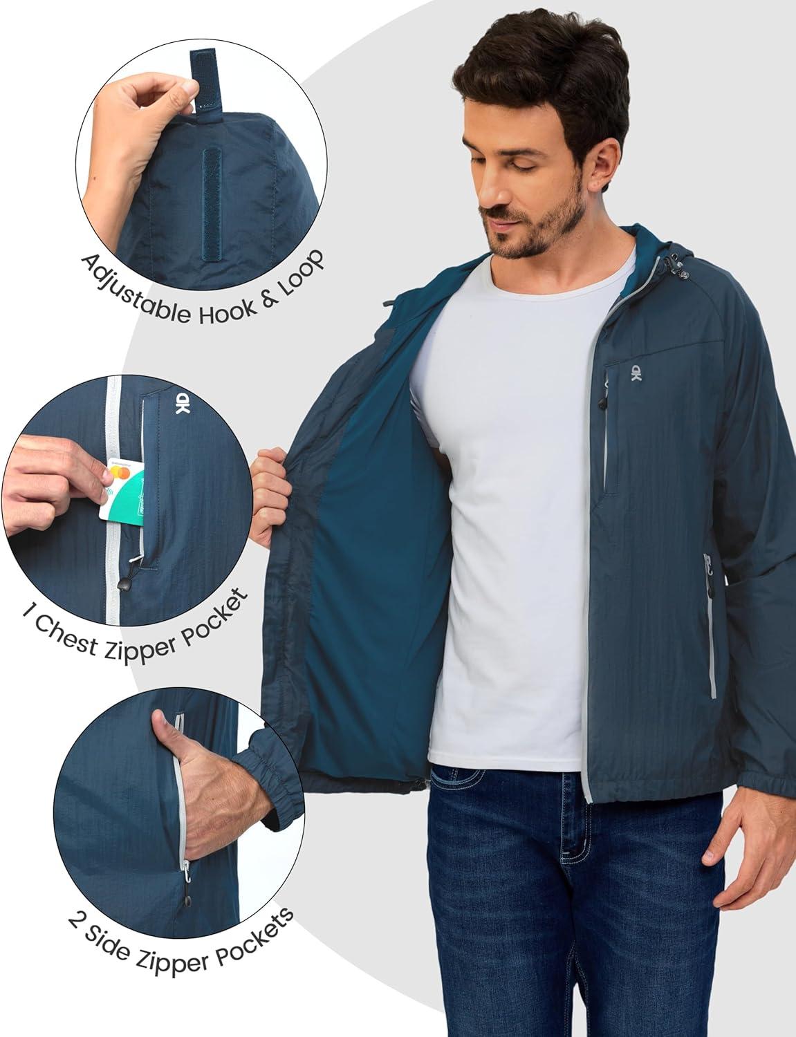 imageLittle Donkey Andy Mens Packable Lightweight Hooded Jacket Windproof Breathable Windbreaker Jacket for Hiking RunningNavy Blue
