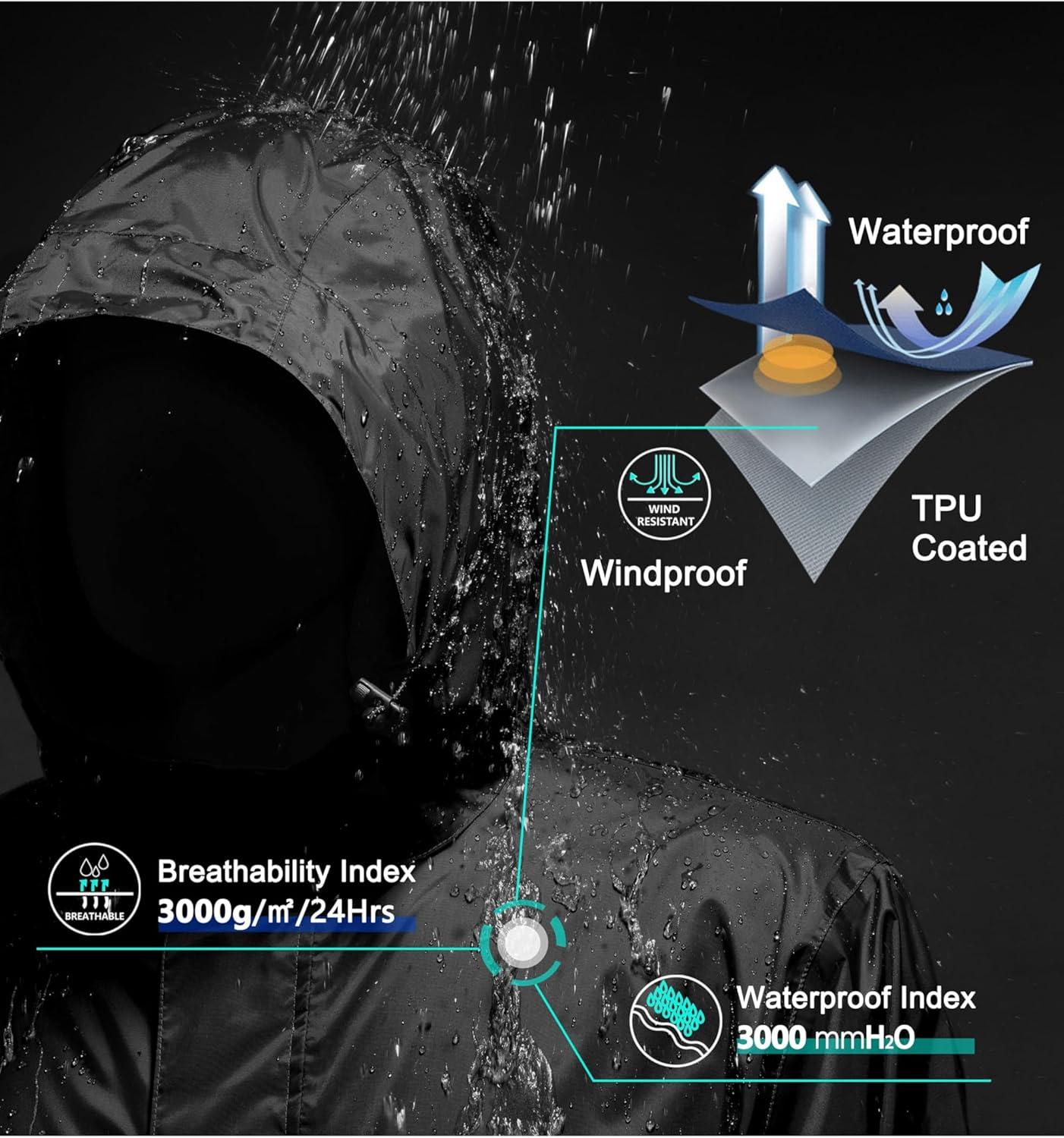 imageLittle Donkey Andy Mens Packable Rain Jacket Windbreaker Waterproof Lightweight Rain Coat with Hood for Golf Cycling HikingBlack