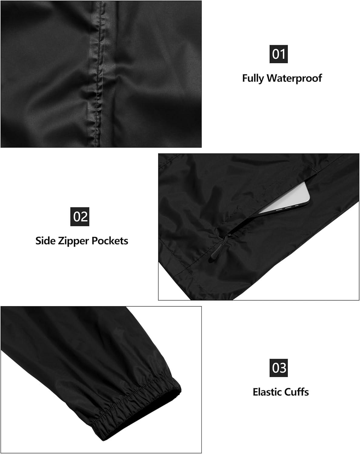 imageLittle Donkey Andy Mens Packable Rain Jacket Windbreaker Waterproof Lightweight Rain Coat with Hood for Golf Cycling HikingBlack