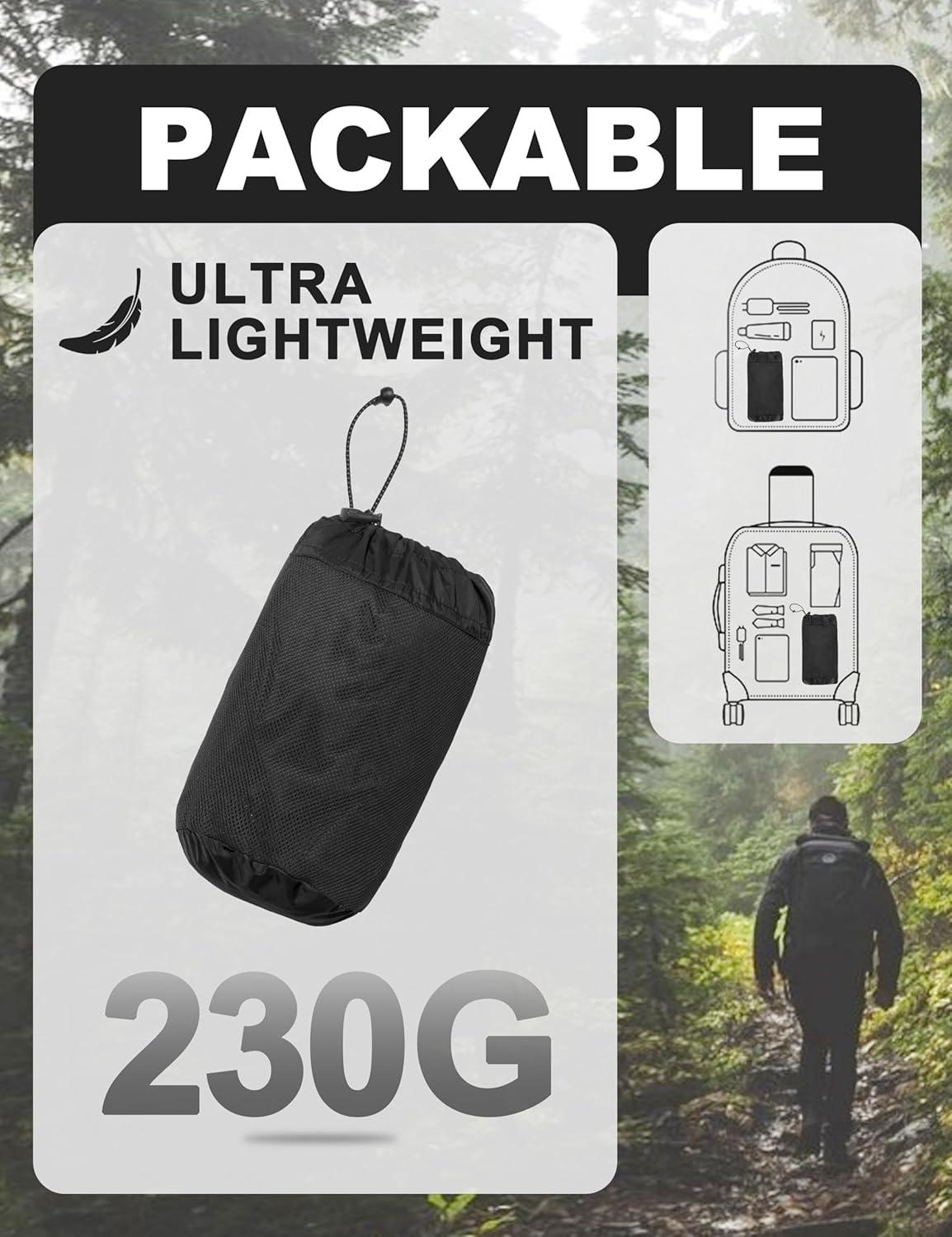 imageLittle Donkey Andy Mens Packable Rain Jacket Windbreaker Waterproof Lightweight Rain Coat with Hood for Golf Cycling HikingBlack