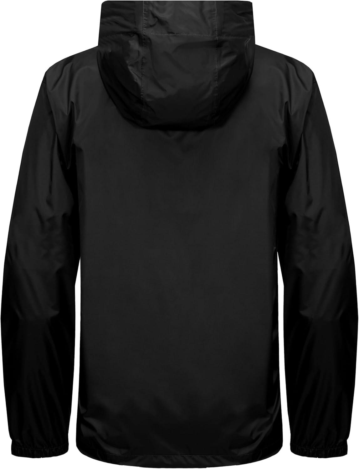 imageLittle Donkey Andy Mens Packable Rain Jacket Windbreaker Waterproof Lightweight Rain Coat with Hood for Golf Cycling HikingBlack