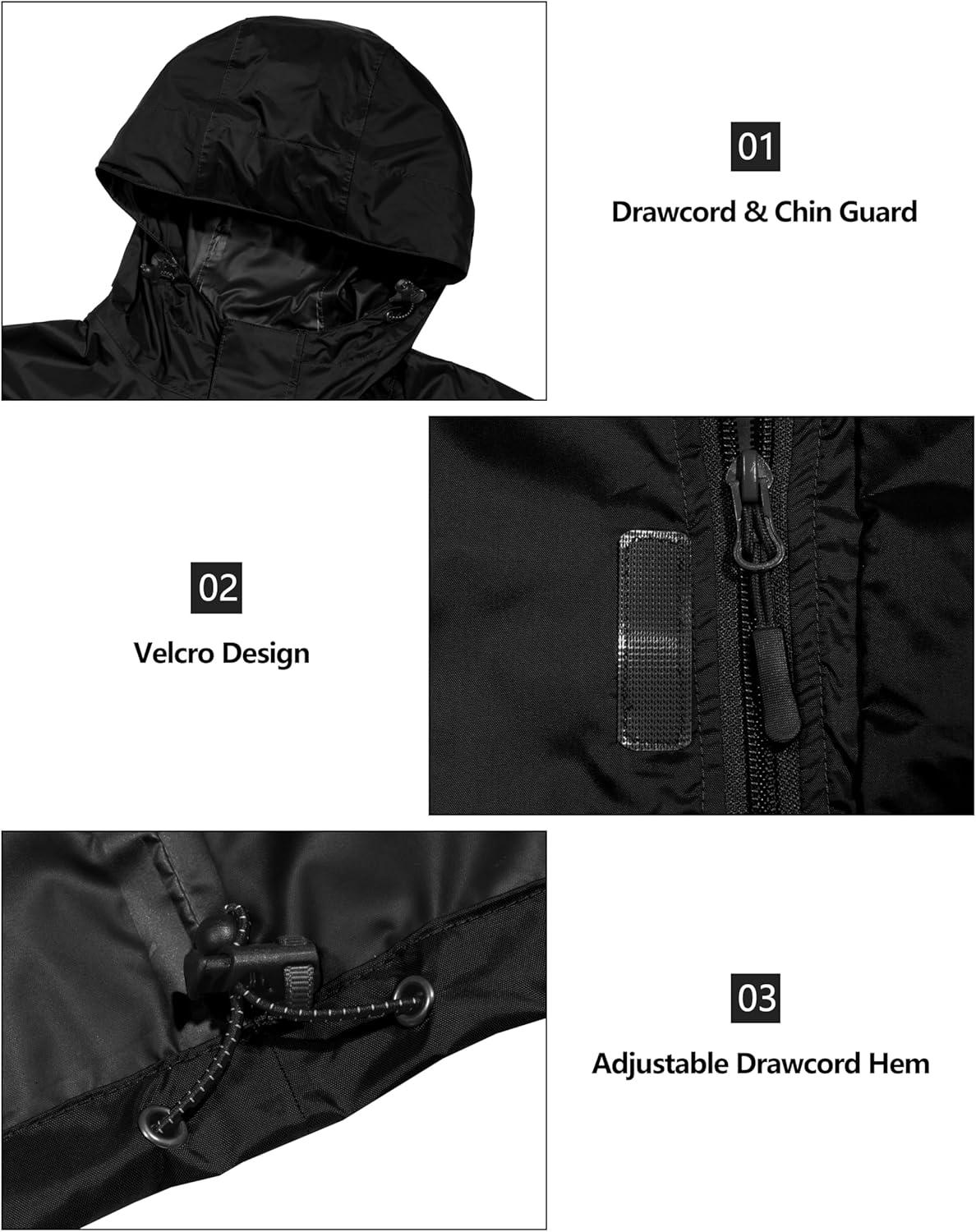 imageLittle Donkey Andy Mens Packable Rain Jacket Windbreaker Waterproof Lightweight Rain Coat with Hood for Golf Cycling HikingBlack