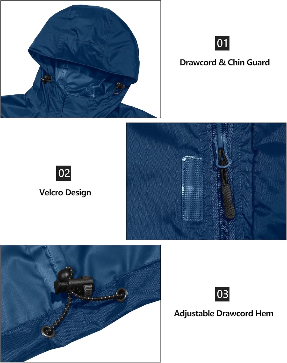 imageLittle Donkey Andy Mens Packable Rain Jacket Windbreaker Waterproof Lightweight Rain Coat with Hood for Golf Cycling HikingClassic Blue