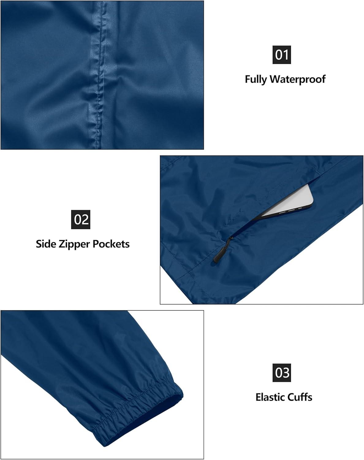 imageLittle Donkey Andy Mens Packable Rain Jacket Windbreaker Waterproof Lightweight Rain Coat with Hood for Golf Cycling HikingClassic Blue