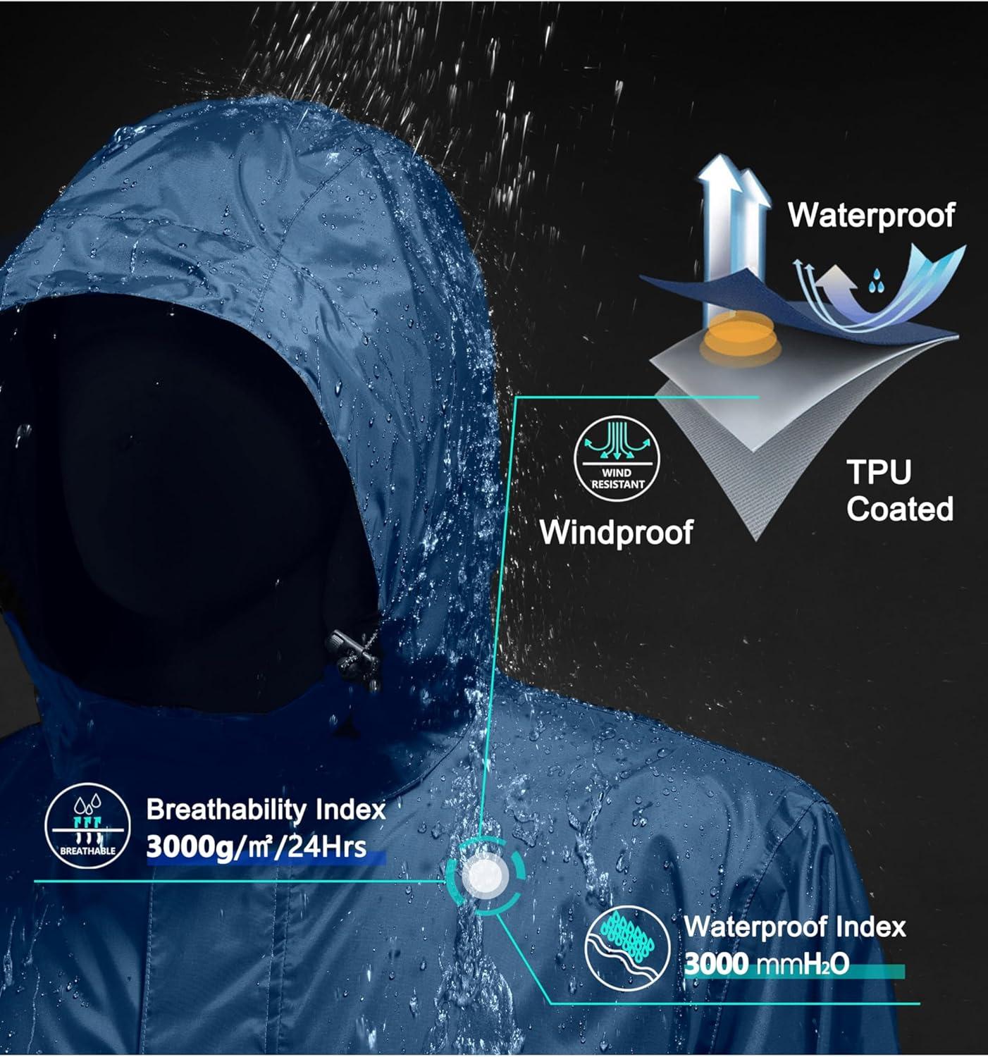 imageLittle Donkey Andy Mens Packable Rain Jacket Windbreaker Waterproof Lightweight Rain Coat with Hood for Golf Cycling HikingClassic Blue
