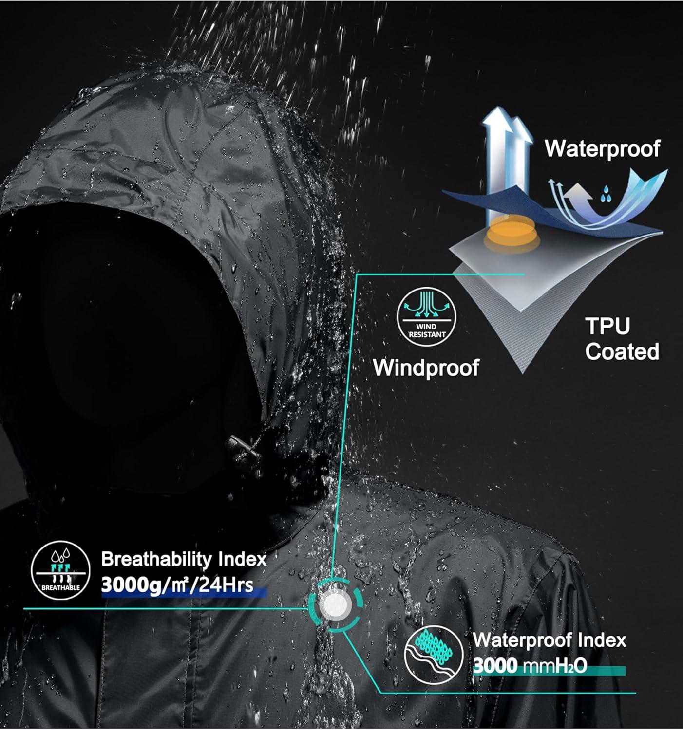 imageLittle Donkey Andy Mens Packable Rain Jacket Windbreaker Waterproof Lightweight Rain Coat with Hood for Golf Cycling HikingGray