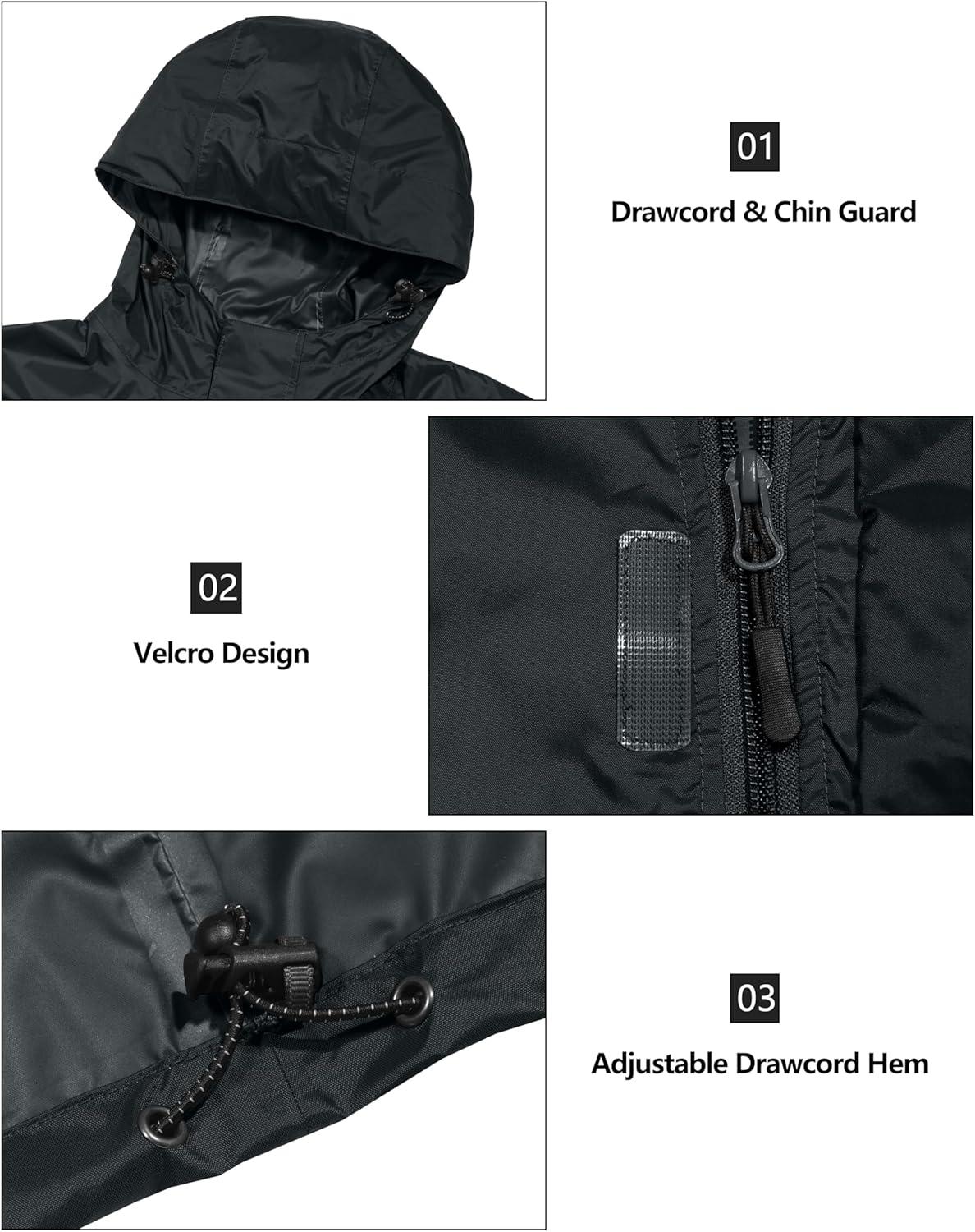 imageLittle Donkey Andy Mens Packable Rain Jacket Windbreaker Waterproof Lightweight Rain Coat with Hood for Golf Cycling HikingGray