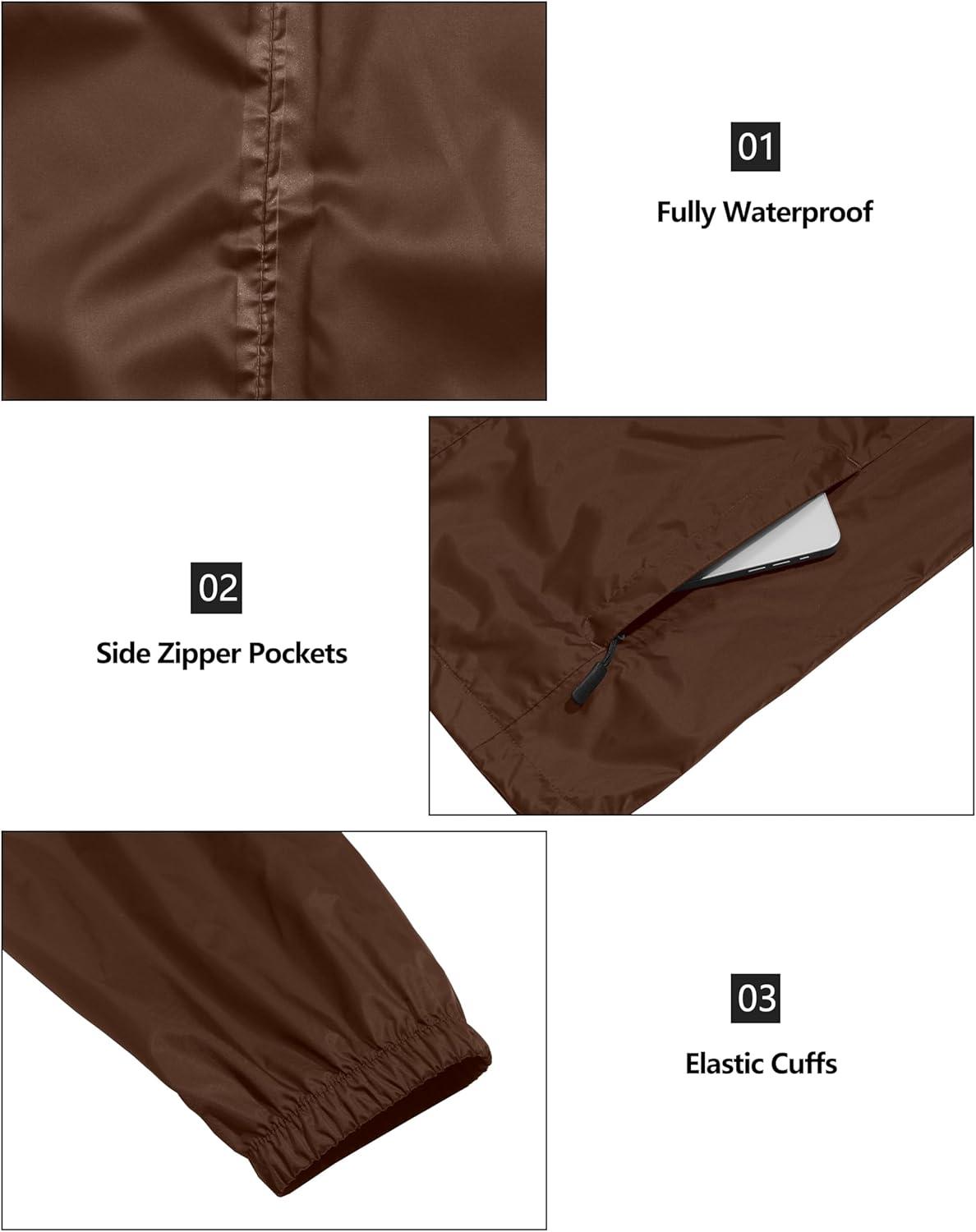 imageLittle Donkey Andy Mens Packable Rain Jacket Windbreaker Waterproof Lightweight Rain Coat with Hood for Golf Cycling HikingRustic Brown