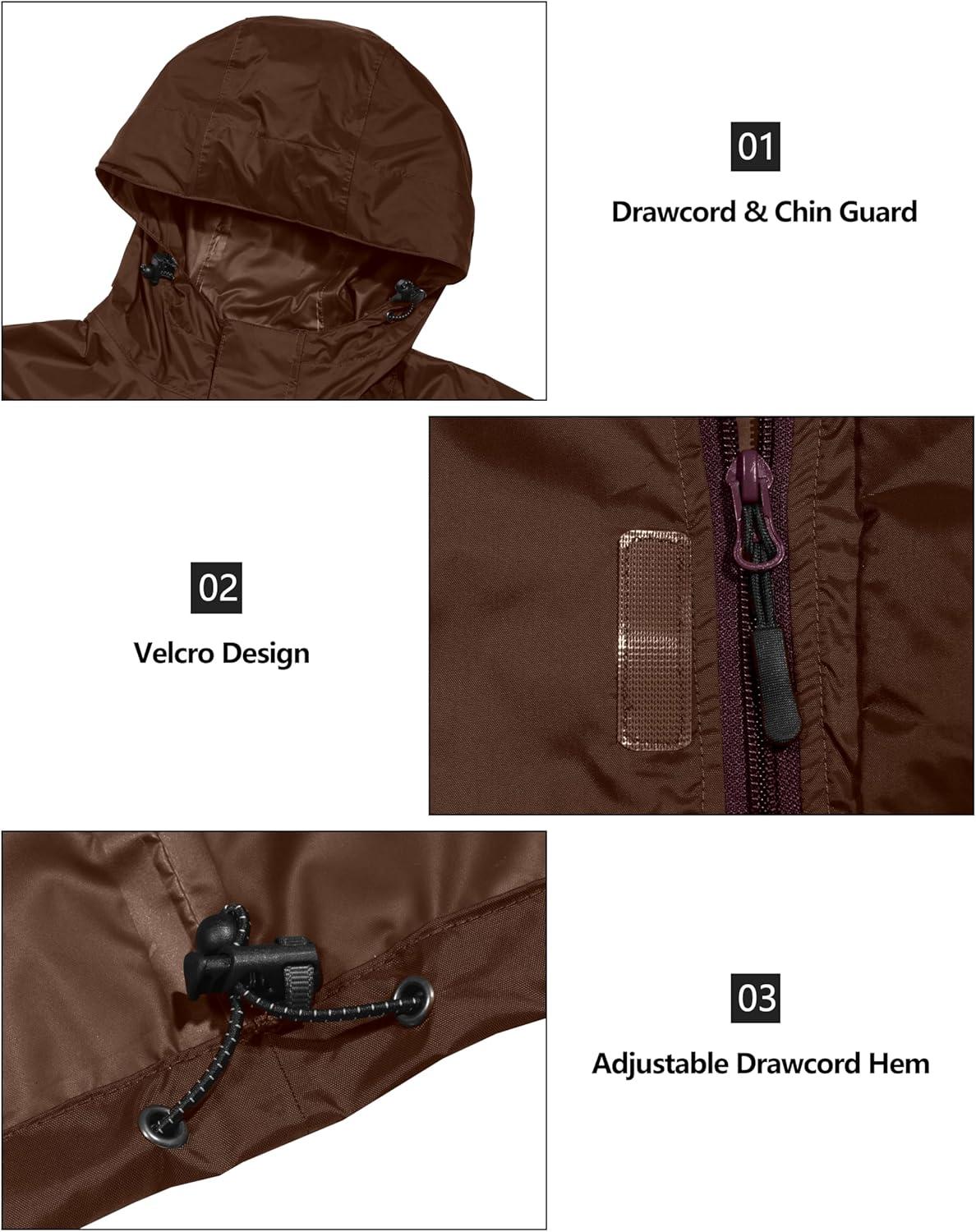 imageLittle Donkey Andy Mens Packable Rain Jacket Windbreaker Waterproof Lightweight Rain Coat with Hood for Golf Cycling HikingRustic Brown