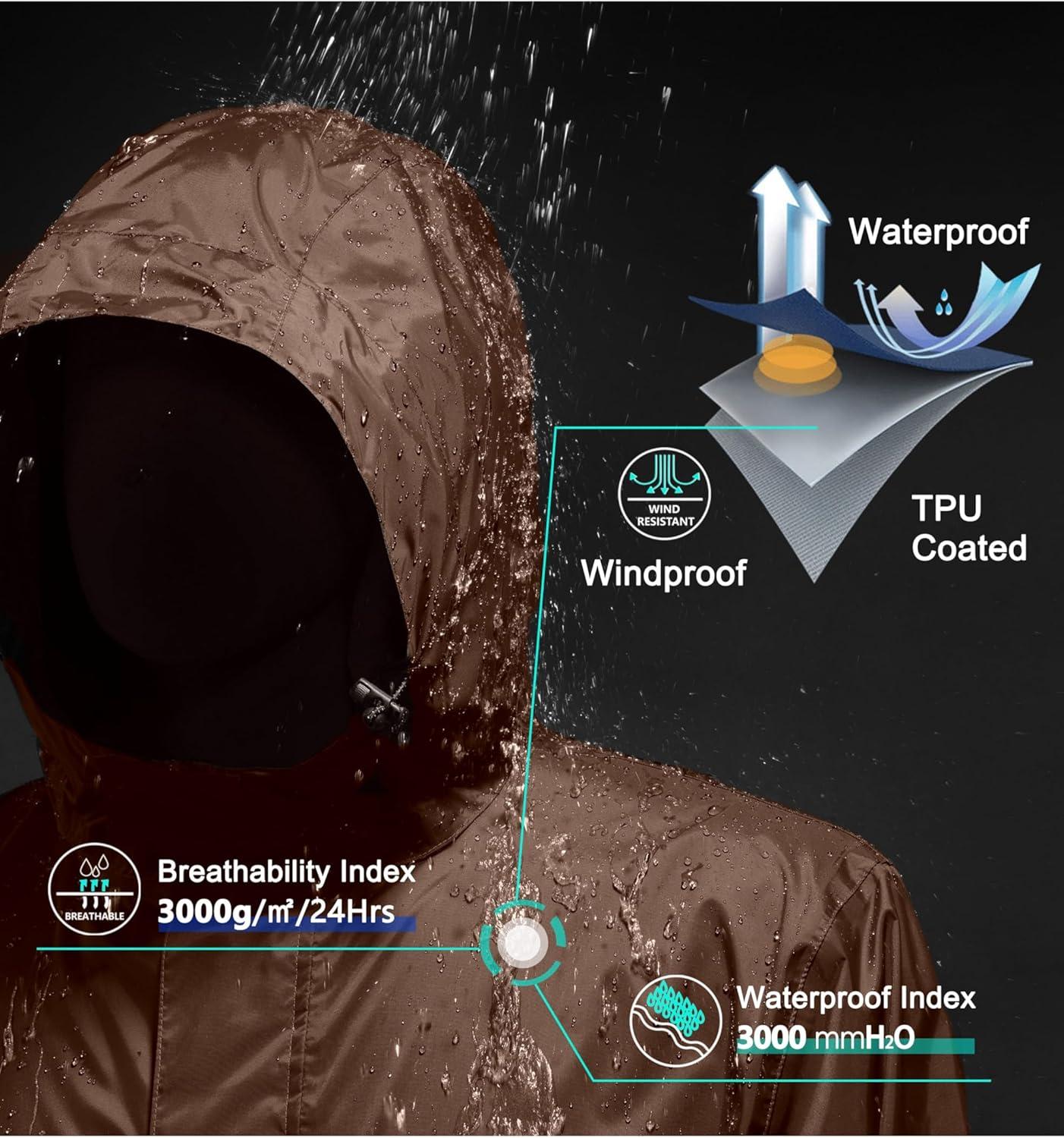 imageLittle Donkey Andy Mens Packable Rain Jacket Windbreaker Waterproof Lightweight Rain Coat with Hood for Golf Cycling HikingRustic Brown
