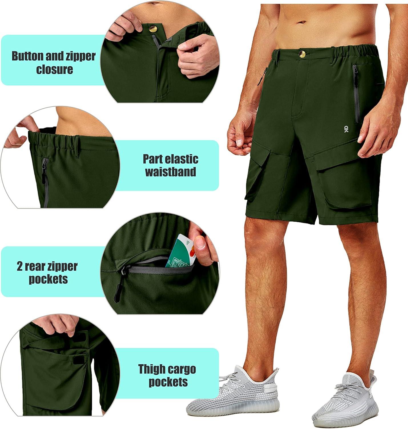 imageLittle Donkey Andy Mens Stretch Quick Dry Cargo Shorts for Hiking Camping Travel Army Green Size M