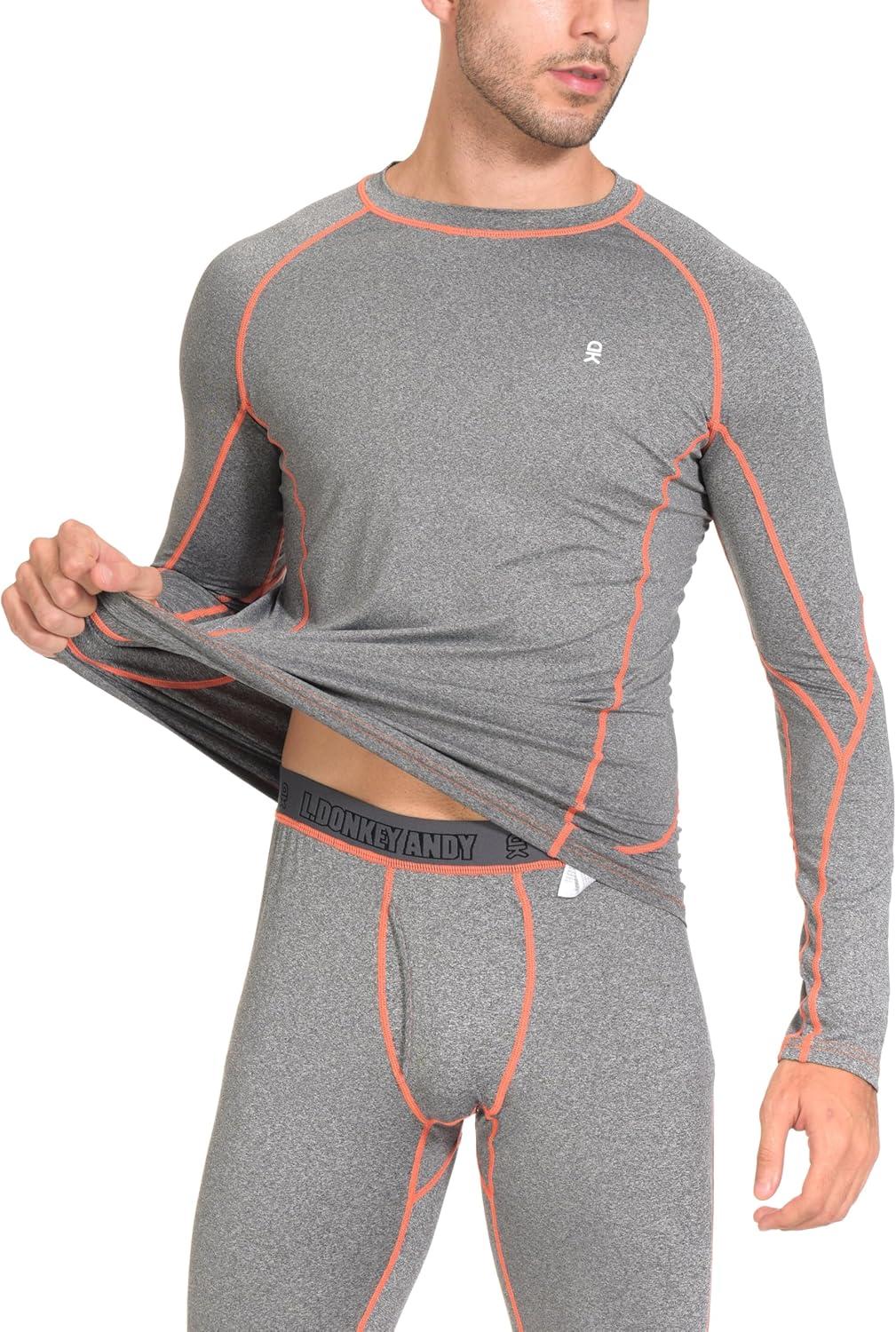 imageLittle Donkey Andy Mens Thermal Underwear Set Performance Base Layer Wicking Active Long Johns Top ampamp Bottom with Fly2 Gray