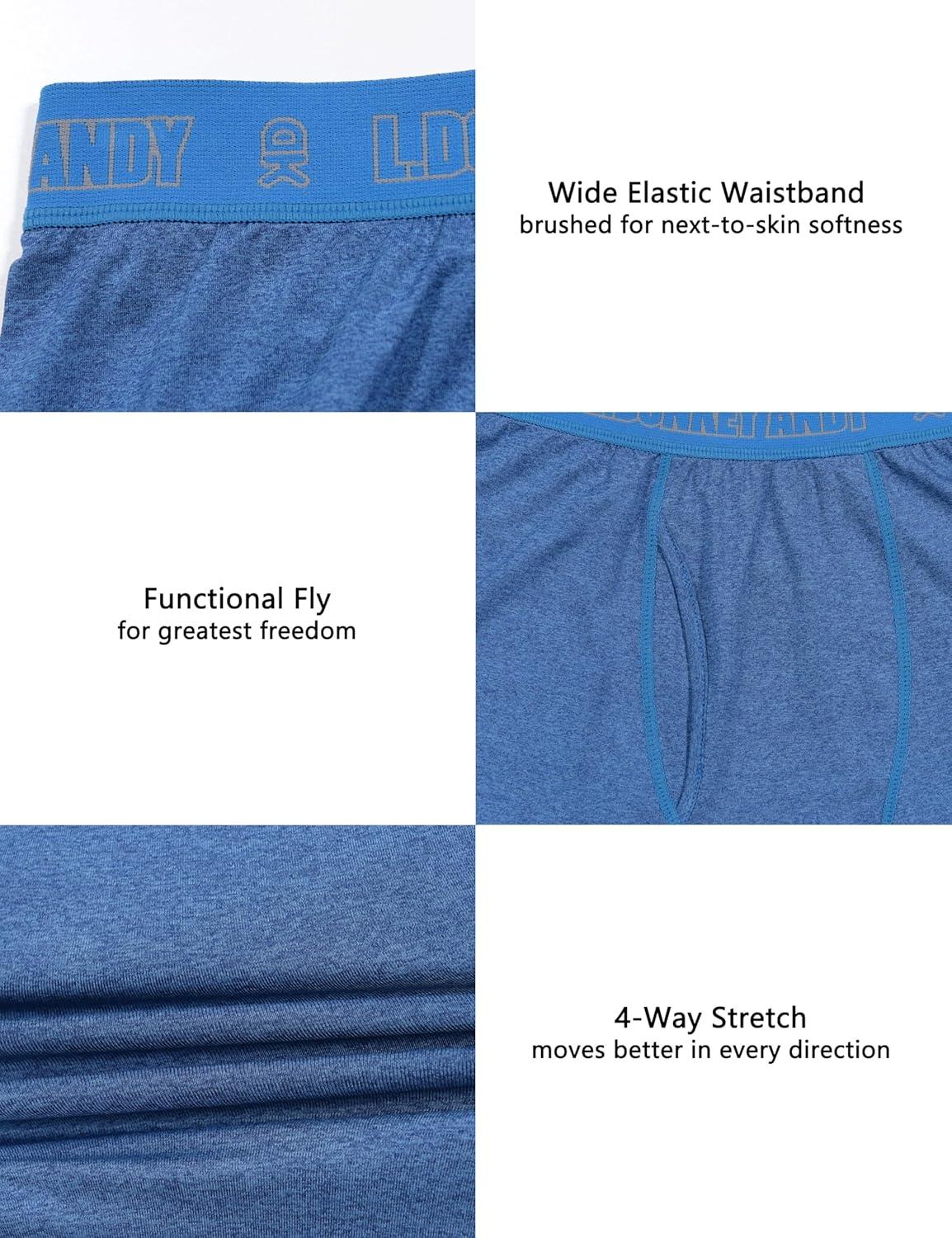 imageLittle Donkey Andy Mens Thermal Underwear Set Performance Base Layer Wicking Active Long Johns Top ampamp Bottom with Fly4 Blue