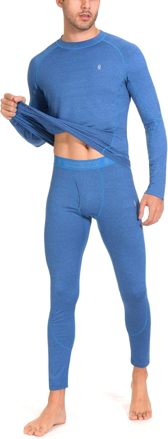 imageLittle Donkey Andy Mens Thermal Underwear Set Performance Base Layer Wicking Active Long Johns Top ampamp Bottom with Fly4 Blue