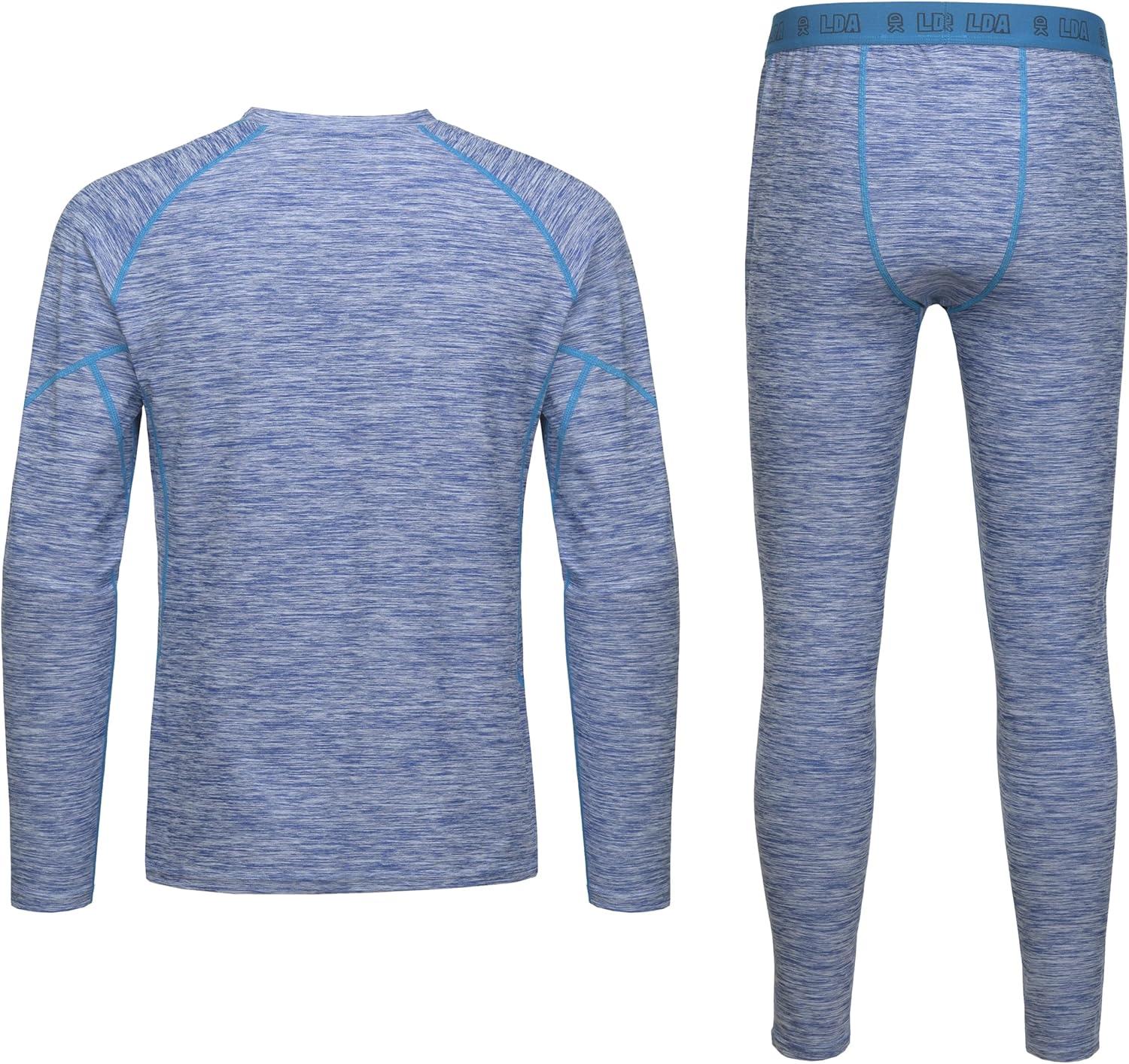 imageLittle Donkey Andy Mens Thermal Underwear Set Performance Base Layer Wicking Active Long Johns Top ampamp Bottom with FlyBlue Heather Thick Fabric