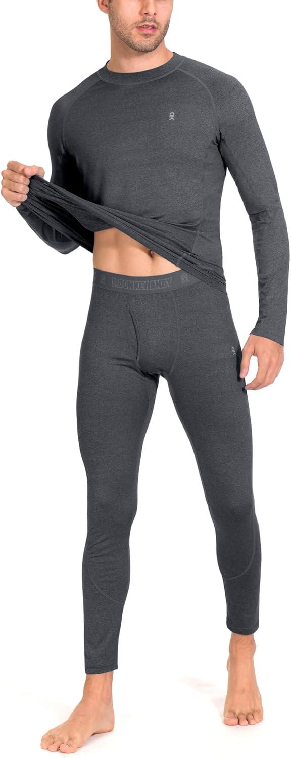imageLittle Donkey Andy Mens Thermal Underwear Set Performance Base Layer Wicking Active Long Johns Top ampamp Bottom with FlyGrey
