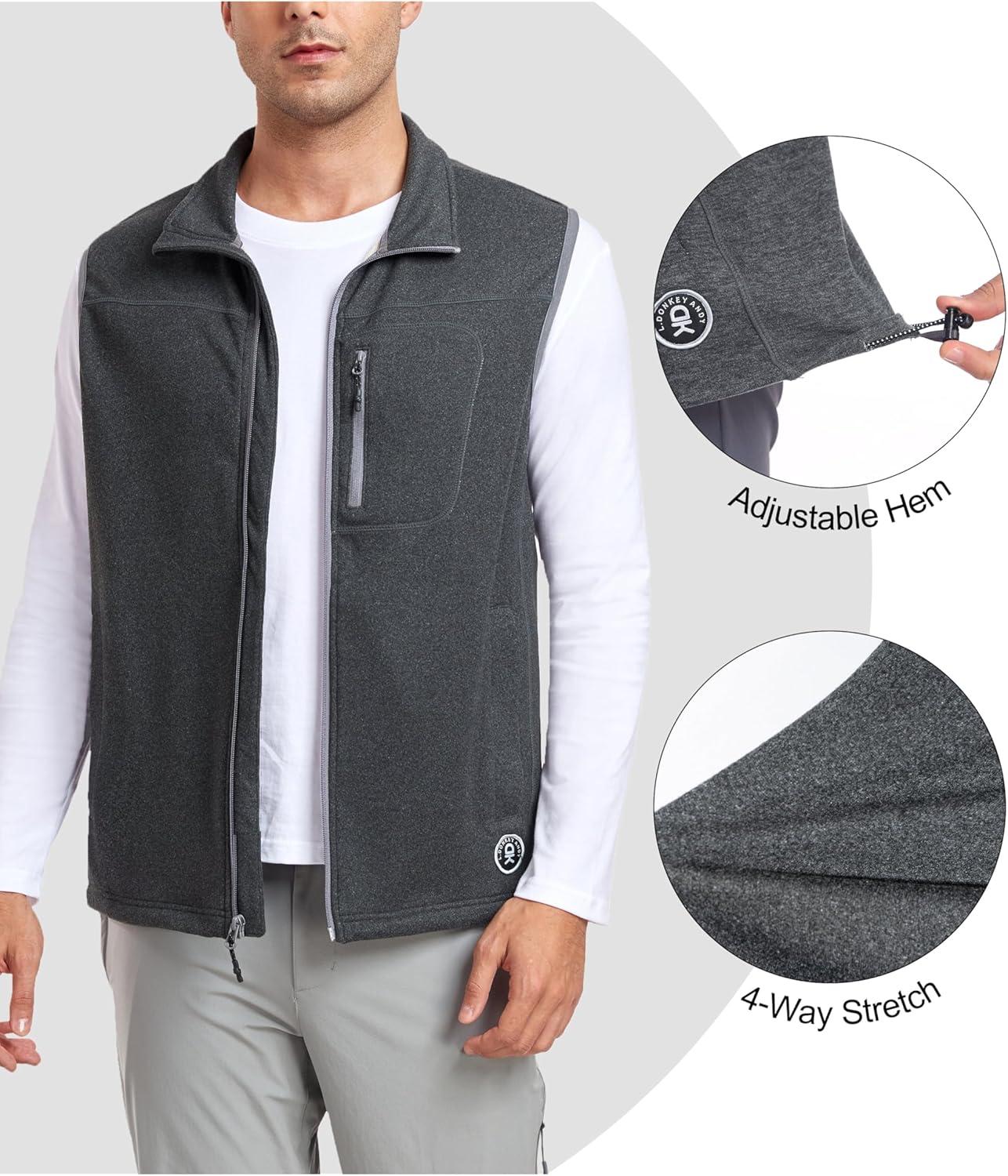 imageLittle Donkey Andy Mens Warm Fleece Vest Windproof Sleeveless FullZip Jacket for Golf Hiking Running TravelDark Grey
