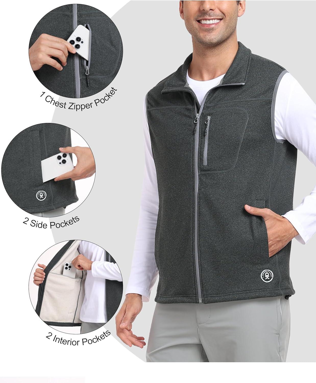 imageLittle Donkey Andy Mens Warm Fleece Vest Windproof Sleeveless FullZip Jacket for Golf Hiking Running TravelDark Grey