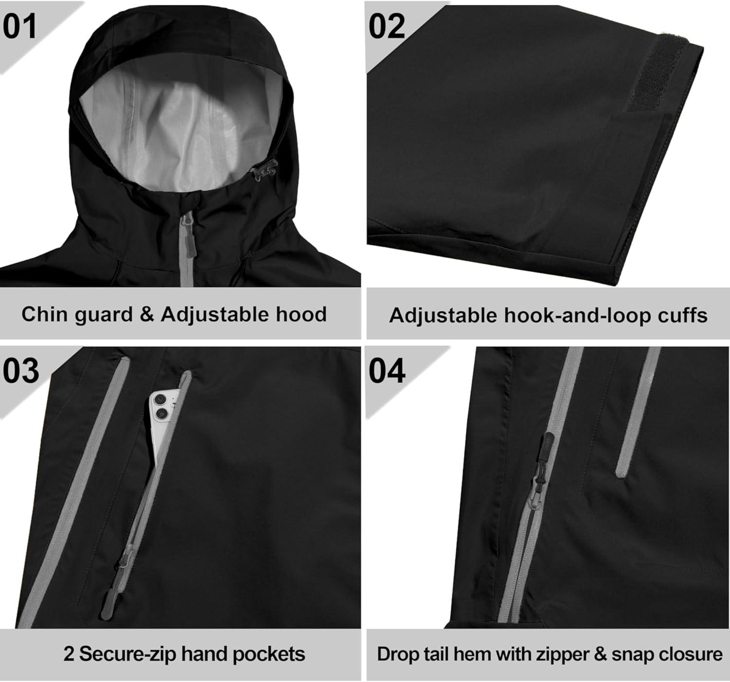 imageLittle Donkey Andy Mens Waterproof Rain Jacket HighPerfomance Lightweight Rain Shell for Golf Hiking SXXLF1black