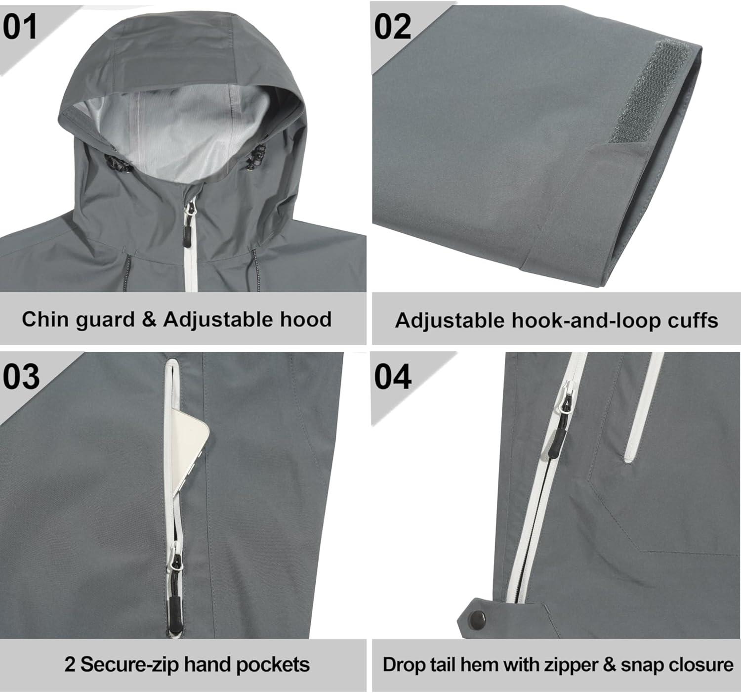 imageLittle Donkey Andy Mens Waterproof Rain Jacket HighPerfomance Lightweight Rain Shell for Golf Hiking SXXLF2grey