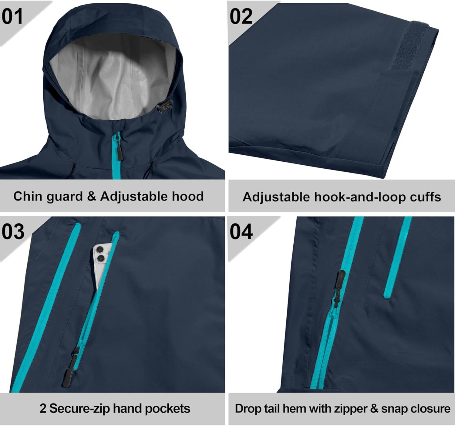 imageLittle Donkey Andy Mens Waterproof Rain Jacket HighPerfomance Lightweight Rain Shell for Golf Hiking SXXLF3dark Blue