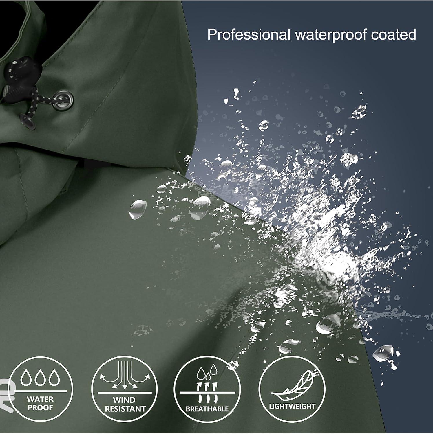 imageLittle Donkey Andy Mens Waterproof Rain Jacket Lightweight Hooded Raincoat Rain Shell for Travel Hiking GolfArmy Green