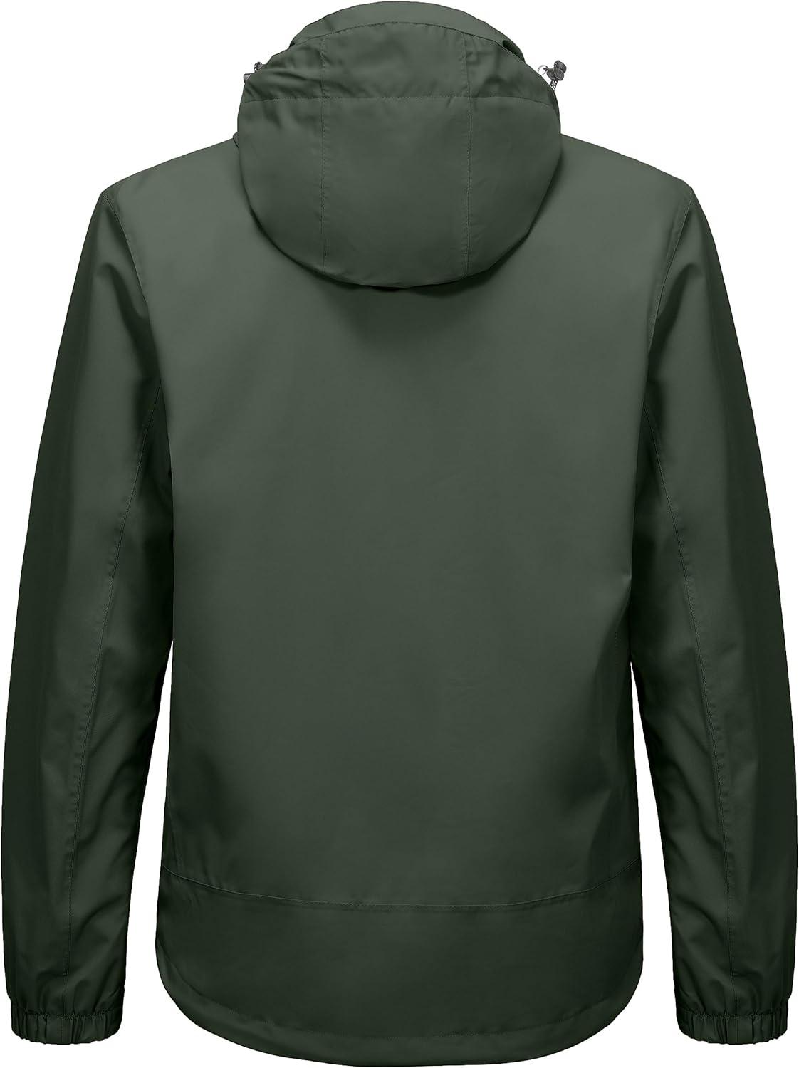 imageLittle Donkey Andy Mens Waterproof Rain Jacket Lightweight Hooded Raincoat Rain Shell for Travel Hiking GolfArmy Green