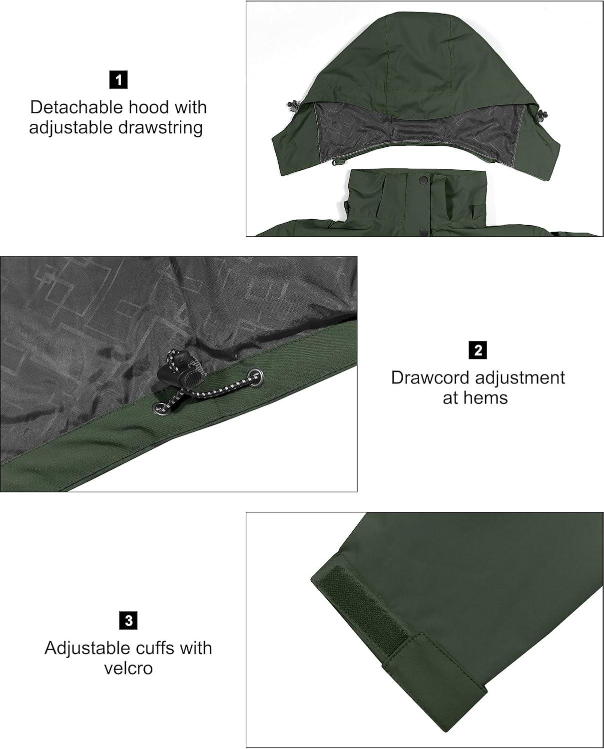 imageLittle Donkey Andy Mens Waterproof Rain Jacket Lightweight Hooded Raincoat Rain Shell for Travel Hiking GolfArmy Green