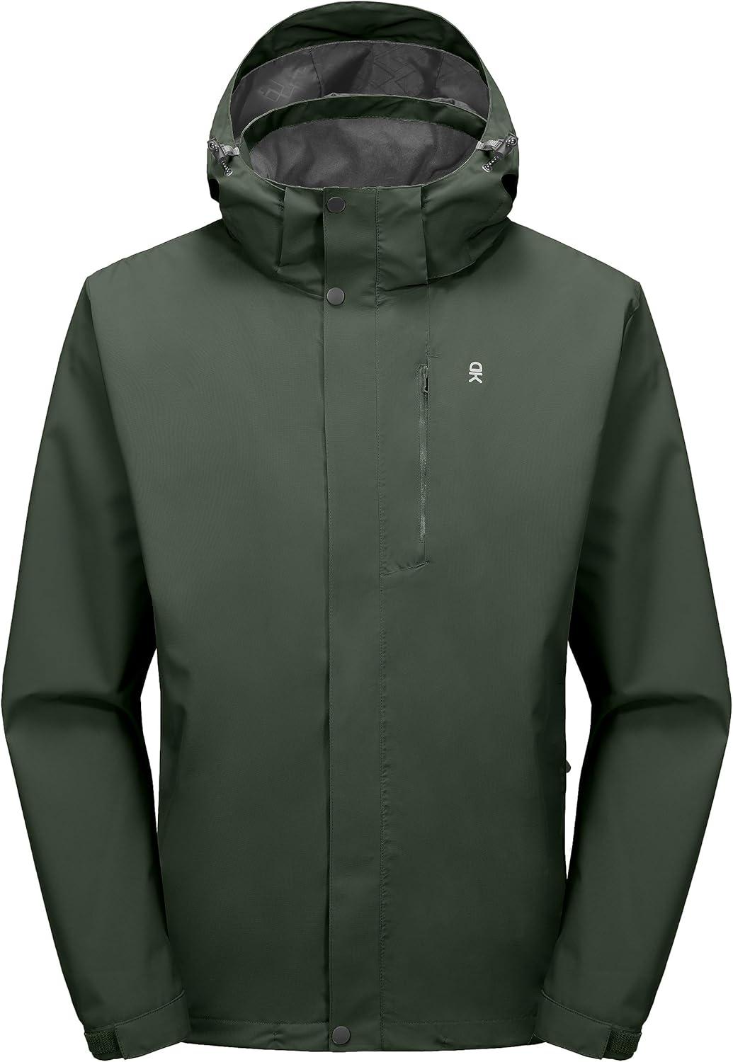 imageLittle Donkey Andy Mens Waterproof Rain Jacket Lightweight Hooded Raincoat Rain Shell for Travel Hiking GolfArmy Green