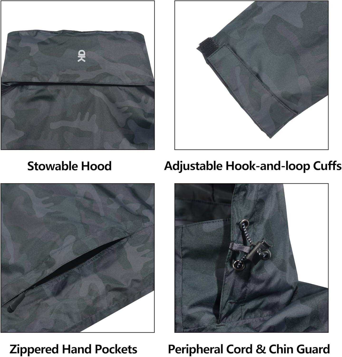 imageLittle Donkey Andy Mens Waterproof Rain Jacket Outdoor Lightweight Rain Shell Coat for HikingGolfTravelA17black Camouflage
