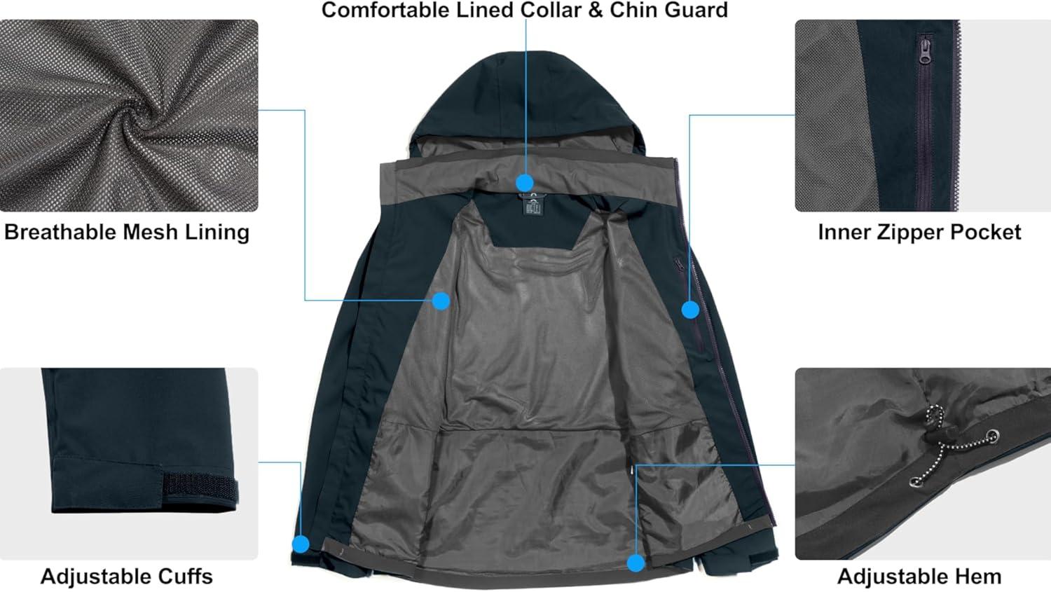 imageLittle Donkey Andy Mens Windbreaker Shell Jacket Lightweight Hooded Waterproof Rain Jacket Raincoat for Outdoor Hiking TravelStratified Sea