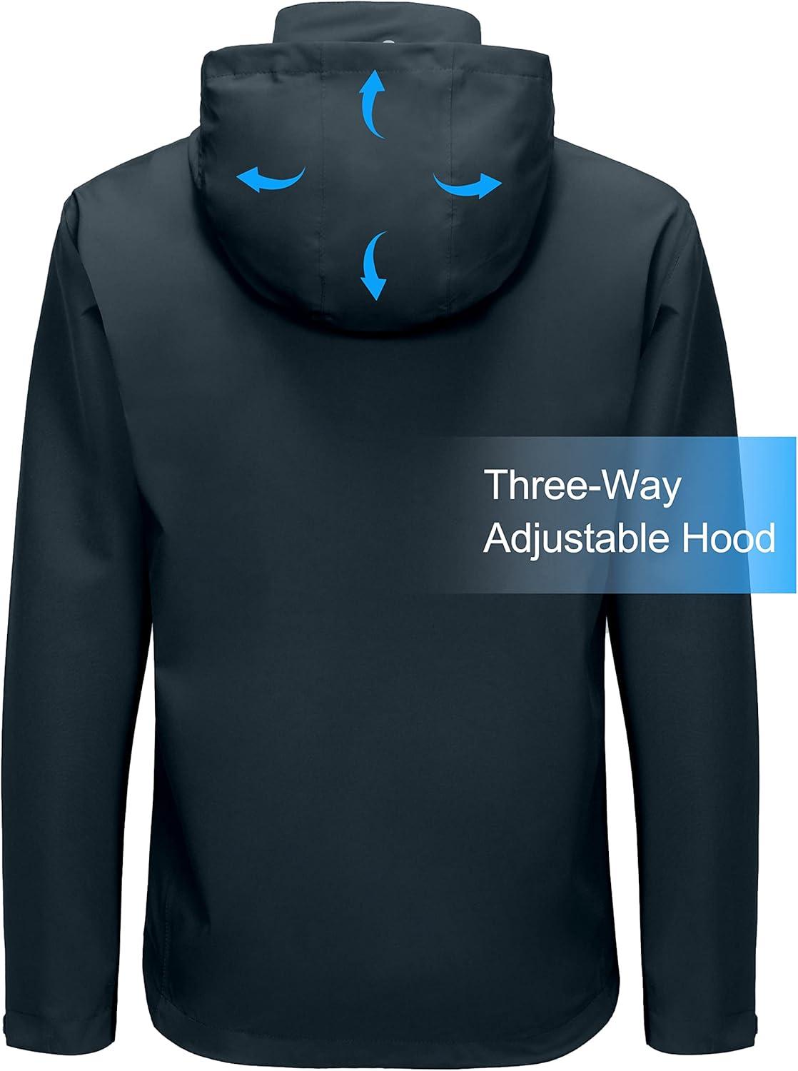 imageLittle Donkey Andy Mens Windbreaker Shell Jacket Lightweight Hooded Waterproof Rain Jacket Raincoat for Outdoor Hiking TravelStratified Sea