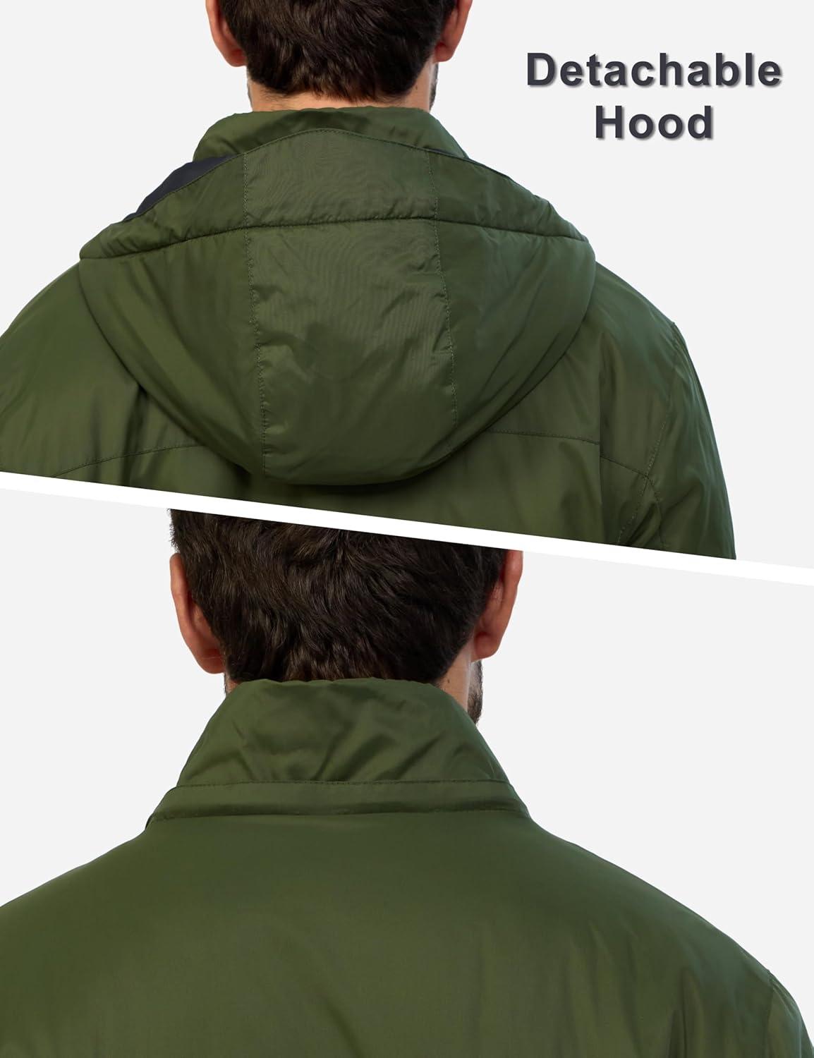 imageLittle Donkey Andy Mens Winter Heat Reflective Jackets WaterResistant Detachable hooded Insulated Thermal Ski Snow CoatArmy Green