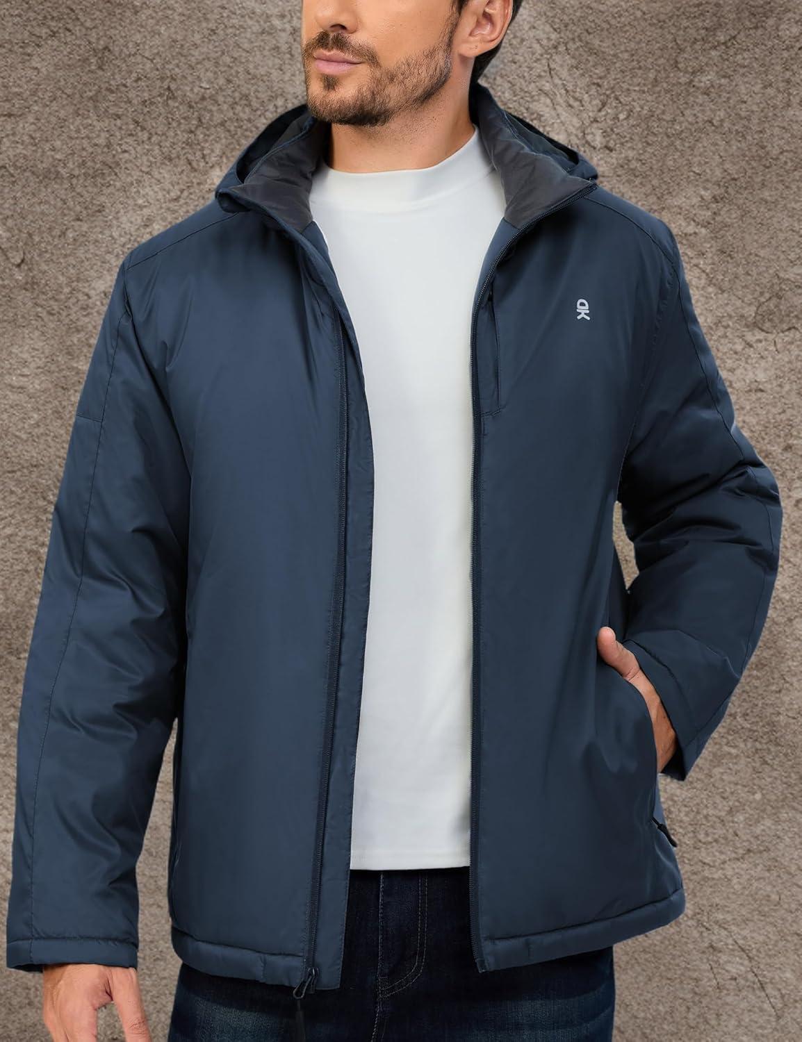 imageLittle Donkey Andy Mens Winter Heat Reflective Jackets WaterResistant Detachable hooded Insulated Thermal Ski Snow CoatDrak Blue
