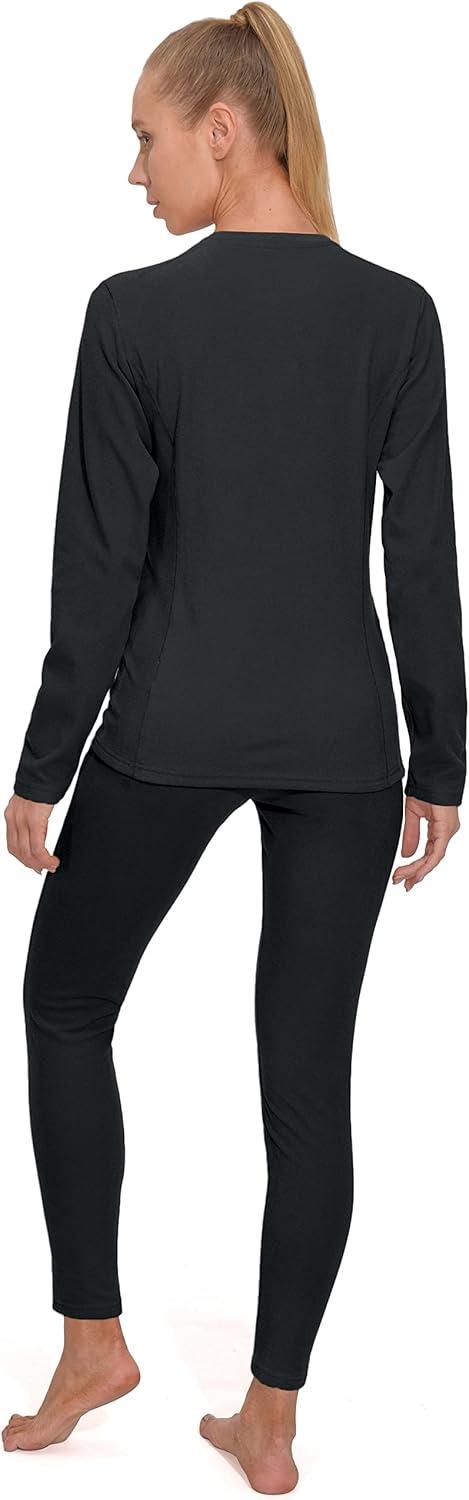 imageLittle Donkey Andy Womens Fleece Lined Thermals Underwear Set Base Layer Long Johns Cold Weather Top BottomBlack
