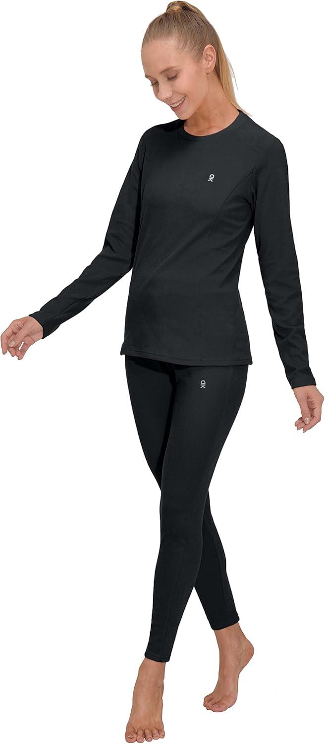 imageLittle Donkey Andy Womens Fleece Lined Thermals Underwear Set Base Layer Long Johns Cold Weather Top BottomBlack