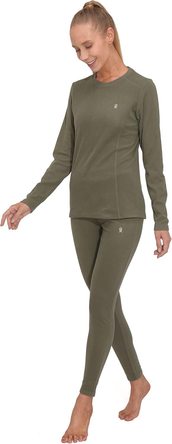 imageLittle Donkey Andy Womens Fleece Lined Thermals Underwear Set Base Layer Long Johns Cold Weather Top BottomOlive Green