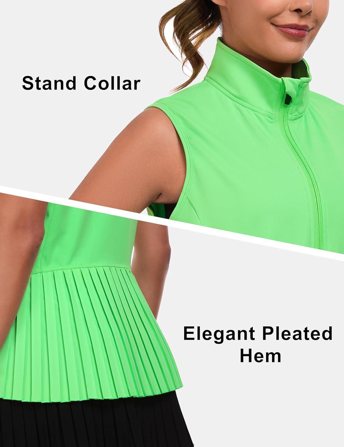 imageLittle Donkey Andy Womens Golf Vest Outerwear with Pleated Hem Sleeveless Athletic Jacket for Running Yoga TennisGolf Vestfluorescent Green