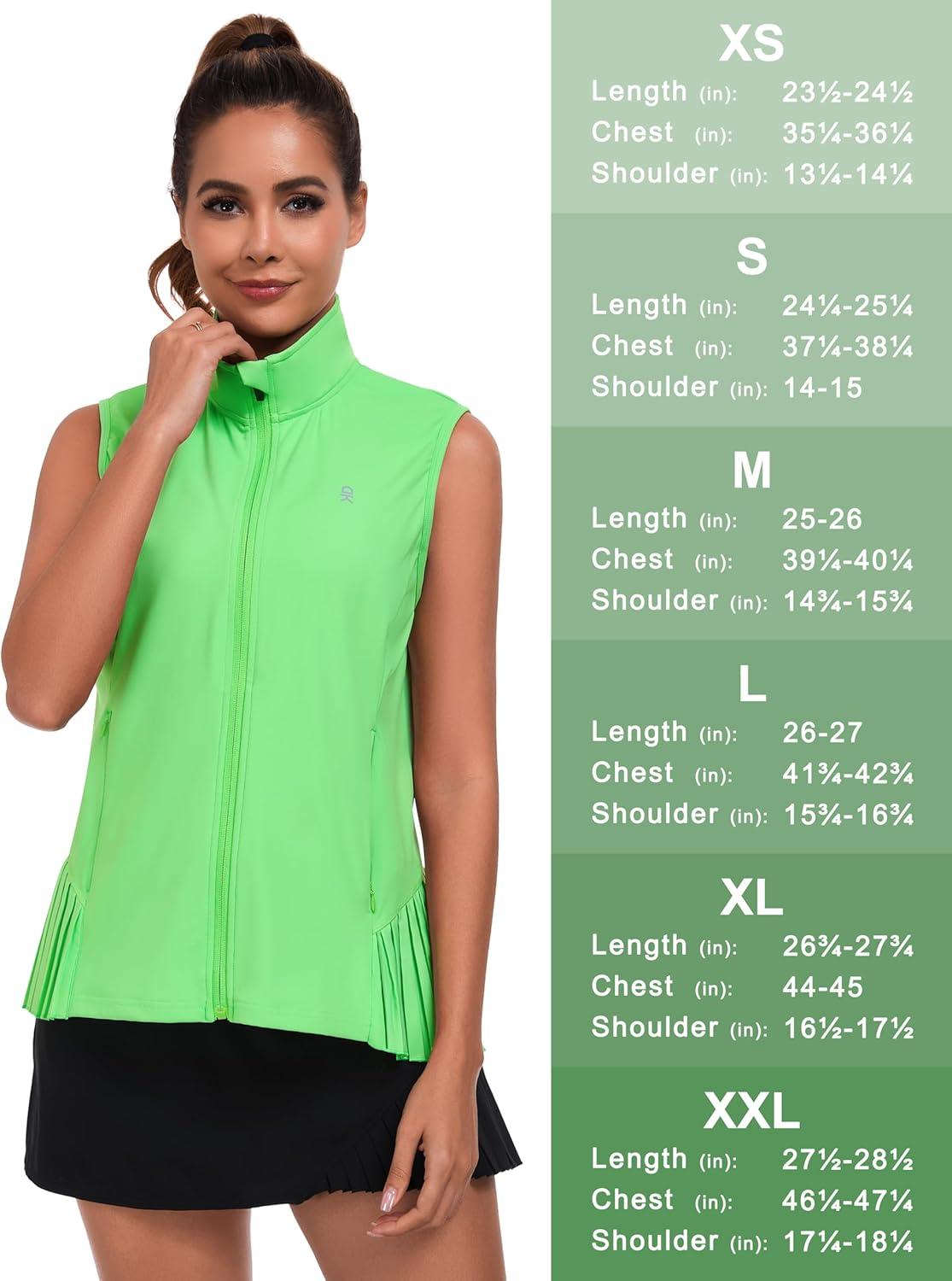 imageLittle Donkey Andy Womens Golf Vest Outerwear with Pleated Hem Sleeveless Athletic Jacket for Running Yoga TennisGolf Vestfluorescent Green