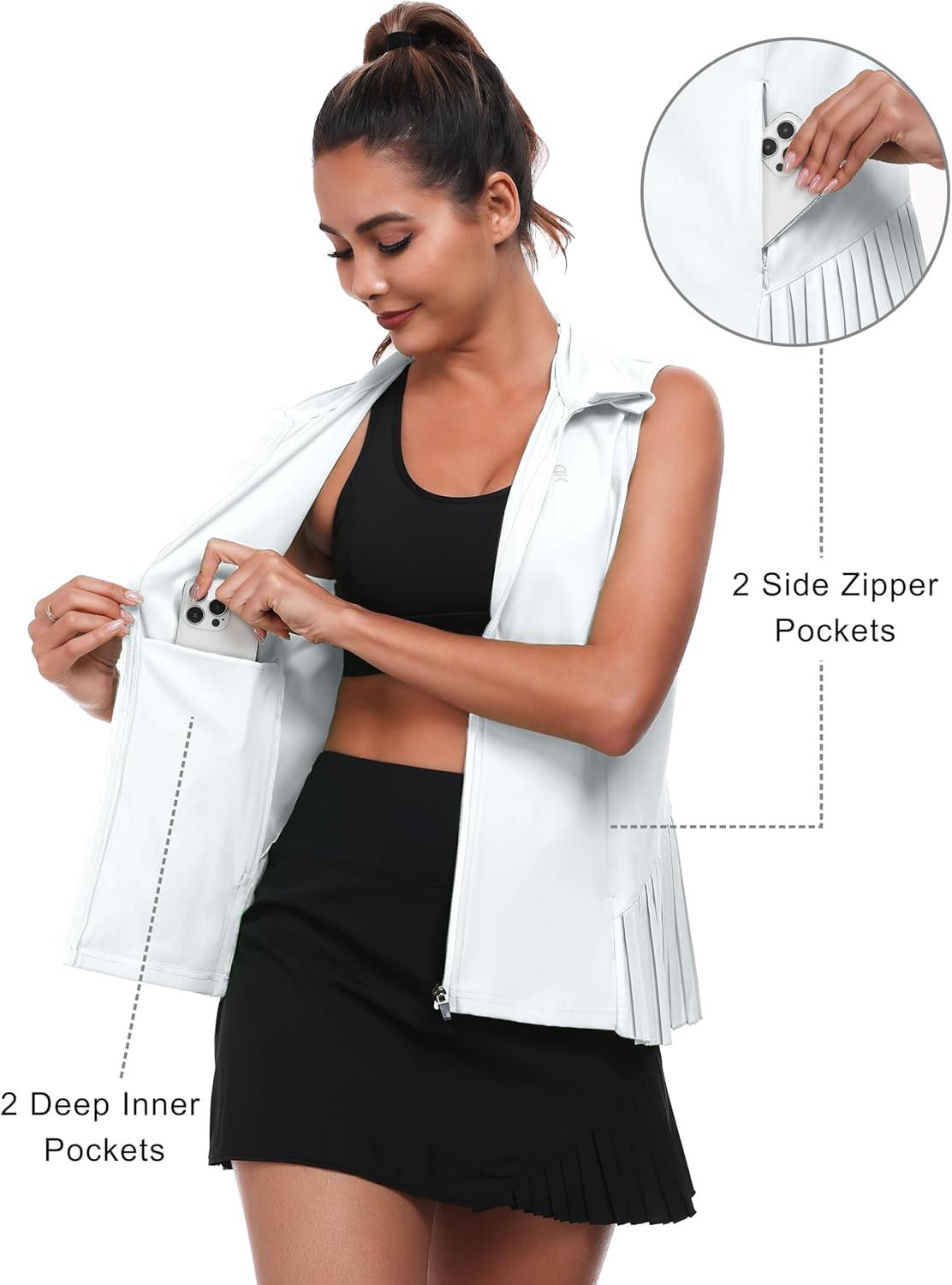 imageLittle Donkey Andy Womens Golf Vest Outerwear with Pleated Hem Sleeveless Athletic Jacket for Running Yoga TennisGolf Vestwhite
