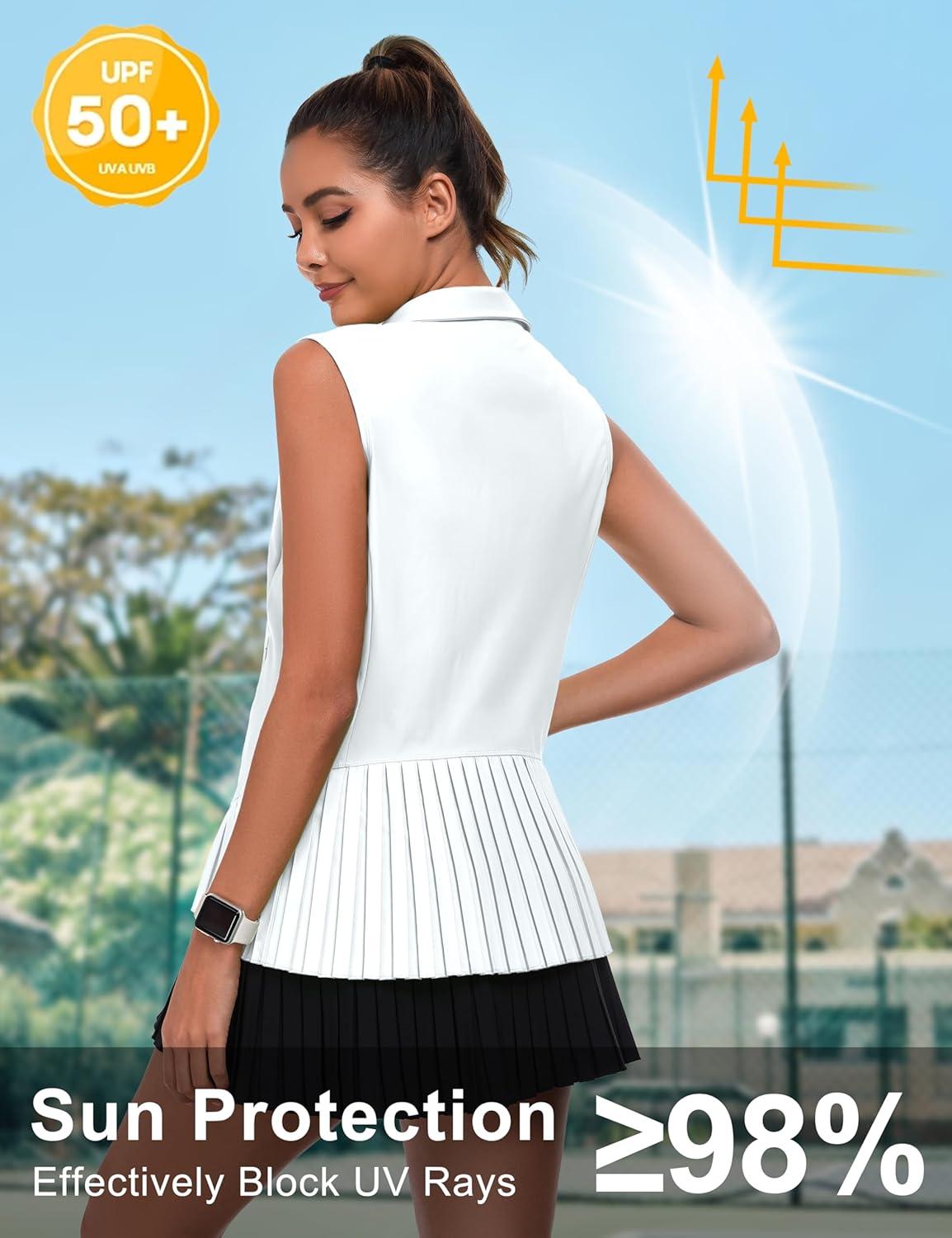 imageLittle Donkey Andy Womens Golf Vest Outerwear with Pleated Hem Sleeveless Athletic Jacket for Running Yoga TennisGolf Vestwhite