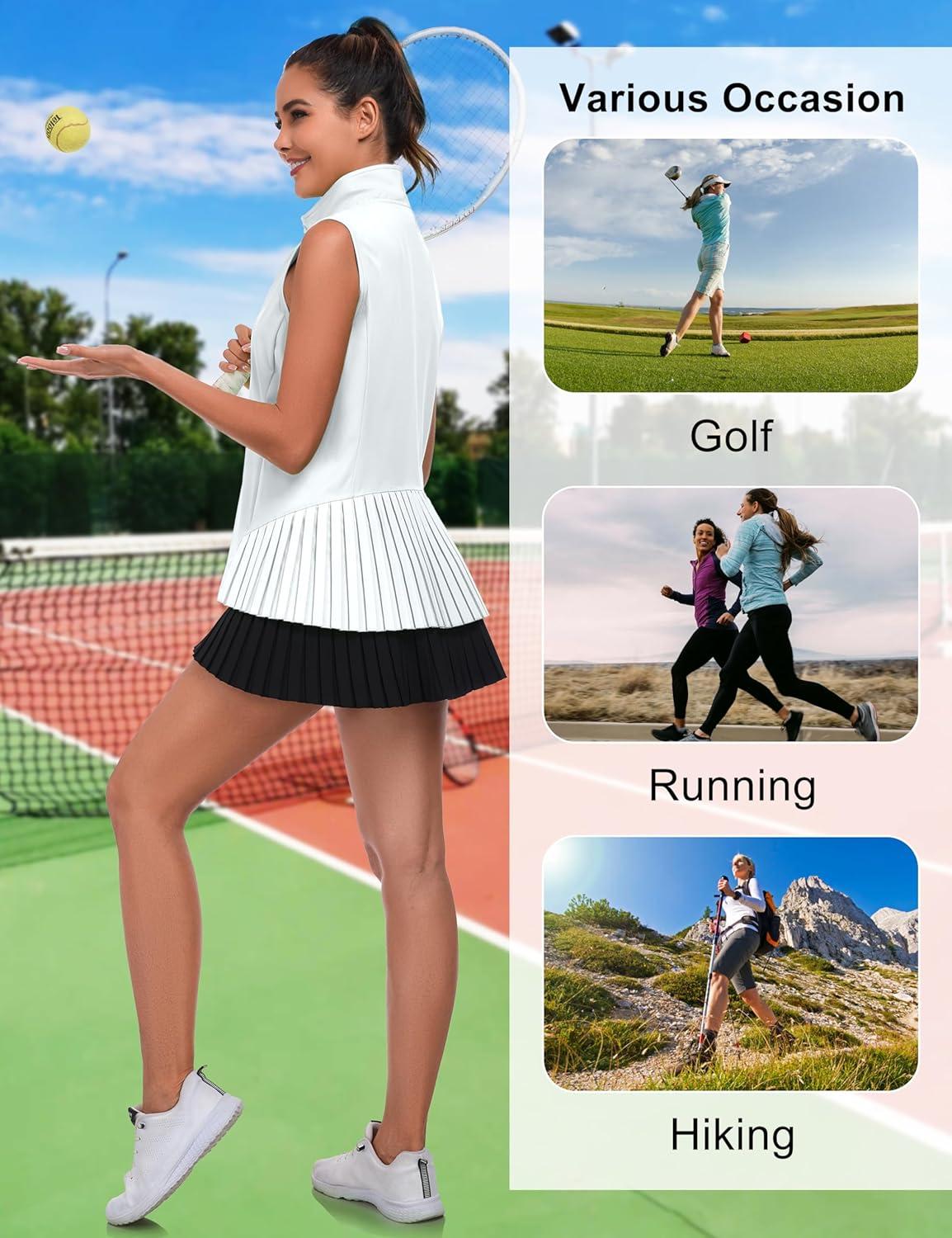 imageLittle Donkey Andy Womens Golf Vest Outerwear with Pleated Hem Sleeveless Athletic Jacket for Running Yoga TennisGolf Vestwhite