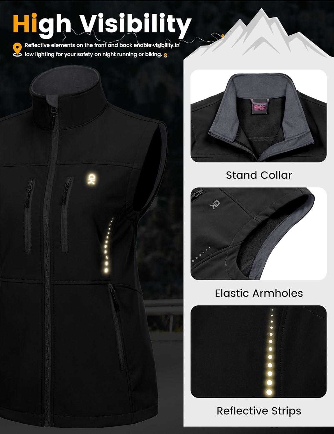 imageLittle Donkey Andy Womens Golf Vest Warm Fleece Lined Sleeveless Jacket for Hiking Travel RunningBlack4 Pockets