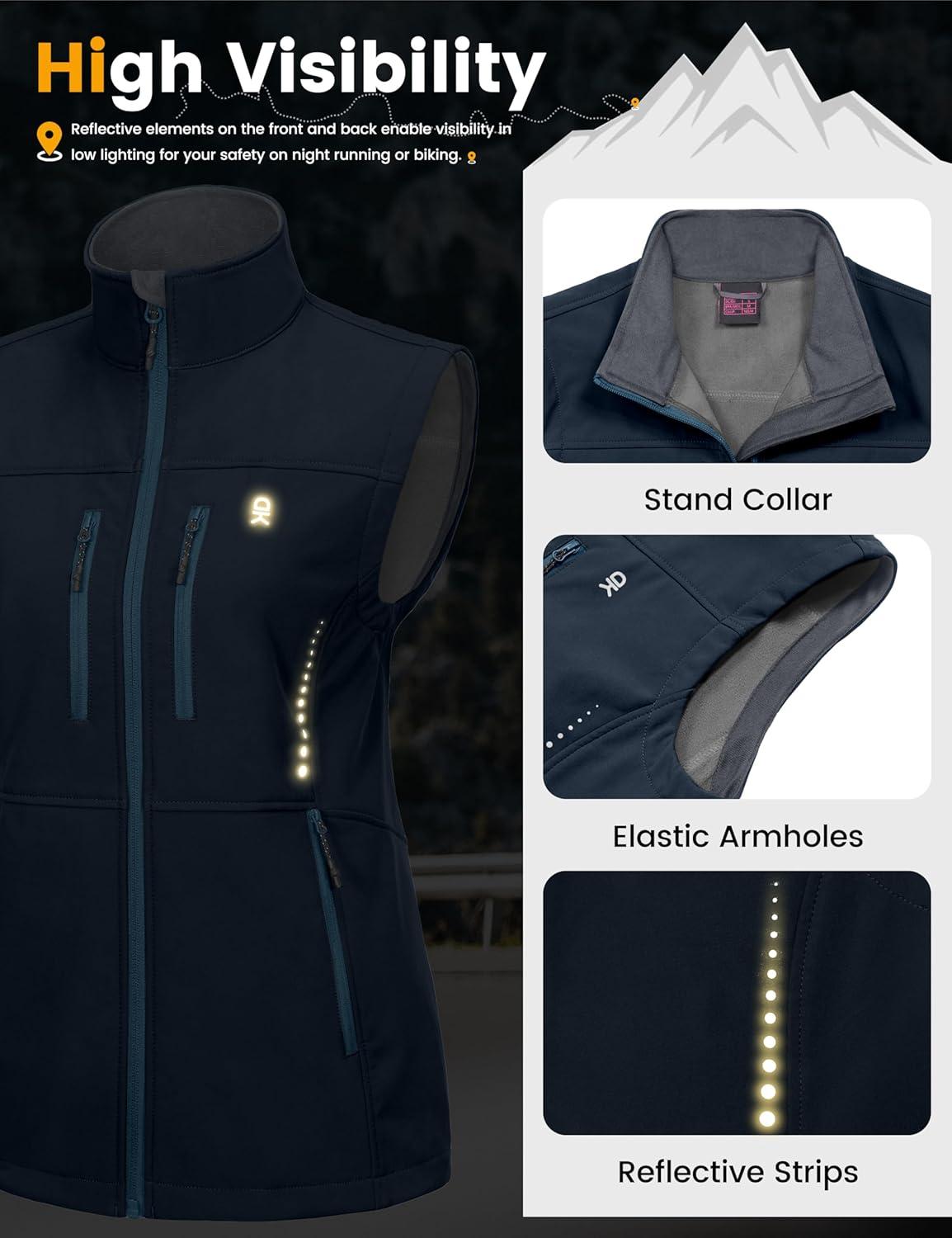 imageLittle Donkey Andy Womens Golf Vest Warm Fleece Lined Sleeveless Jacket for Hiking Travel RunningDark Blue4 Pockets