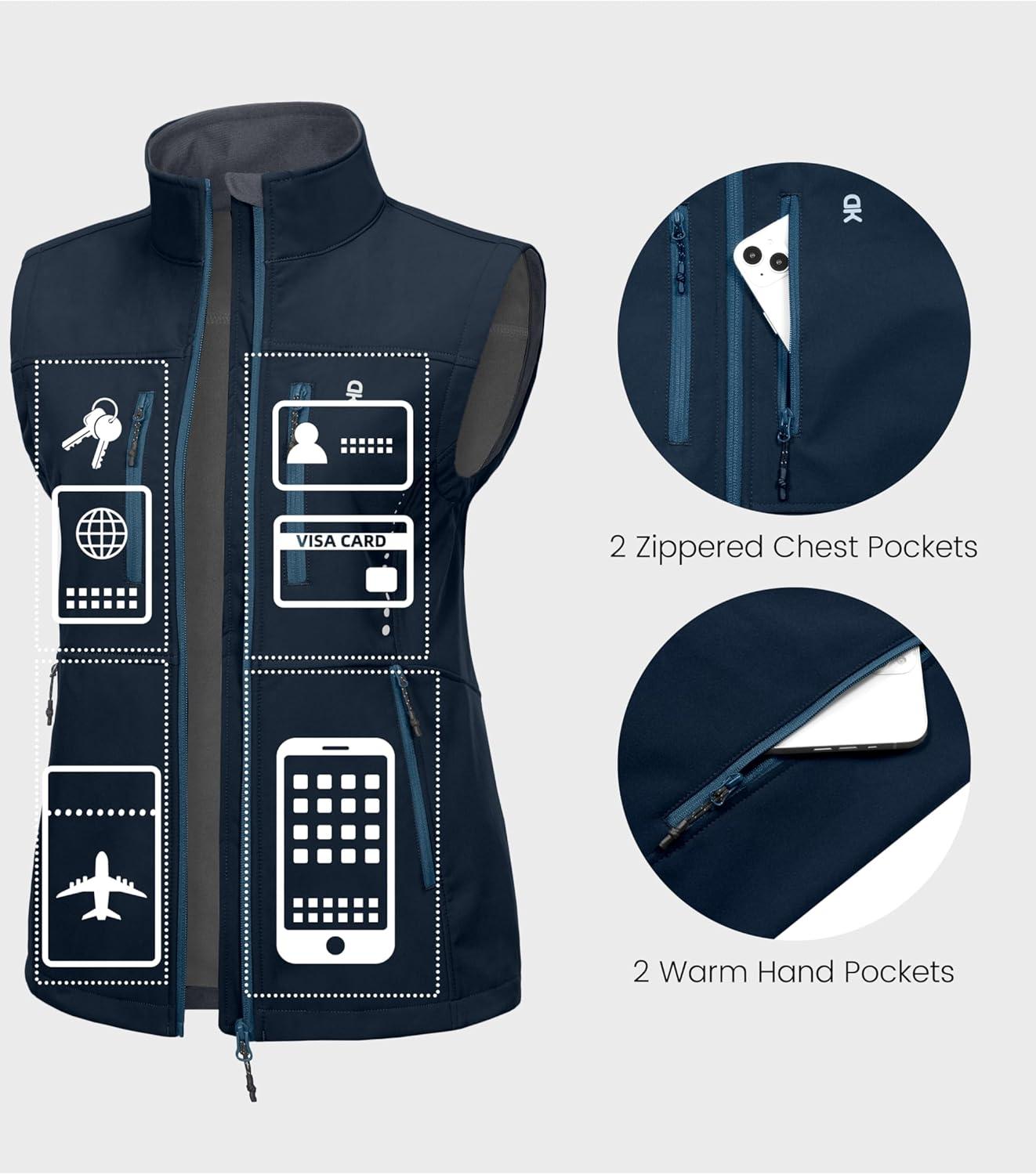 imageLittle Donkey Andy Womens Golf Vest Warm Fleece Lined Sleeveless Jacket for Hiking Travel RunningDark Blue4 Pockets