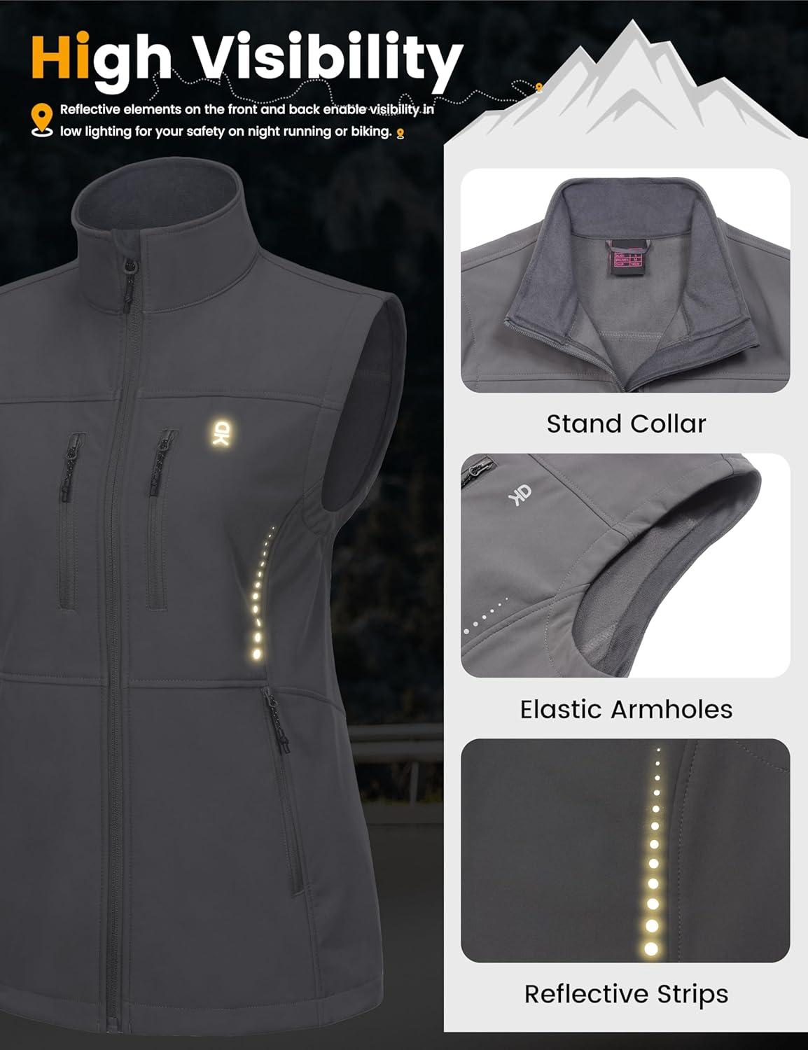 imageLittle Donkey Andy Womens Golf Vest Warm Fleece Lined Sleeveless Jacket for Hiking Travel RunningGray4 Pockets