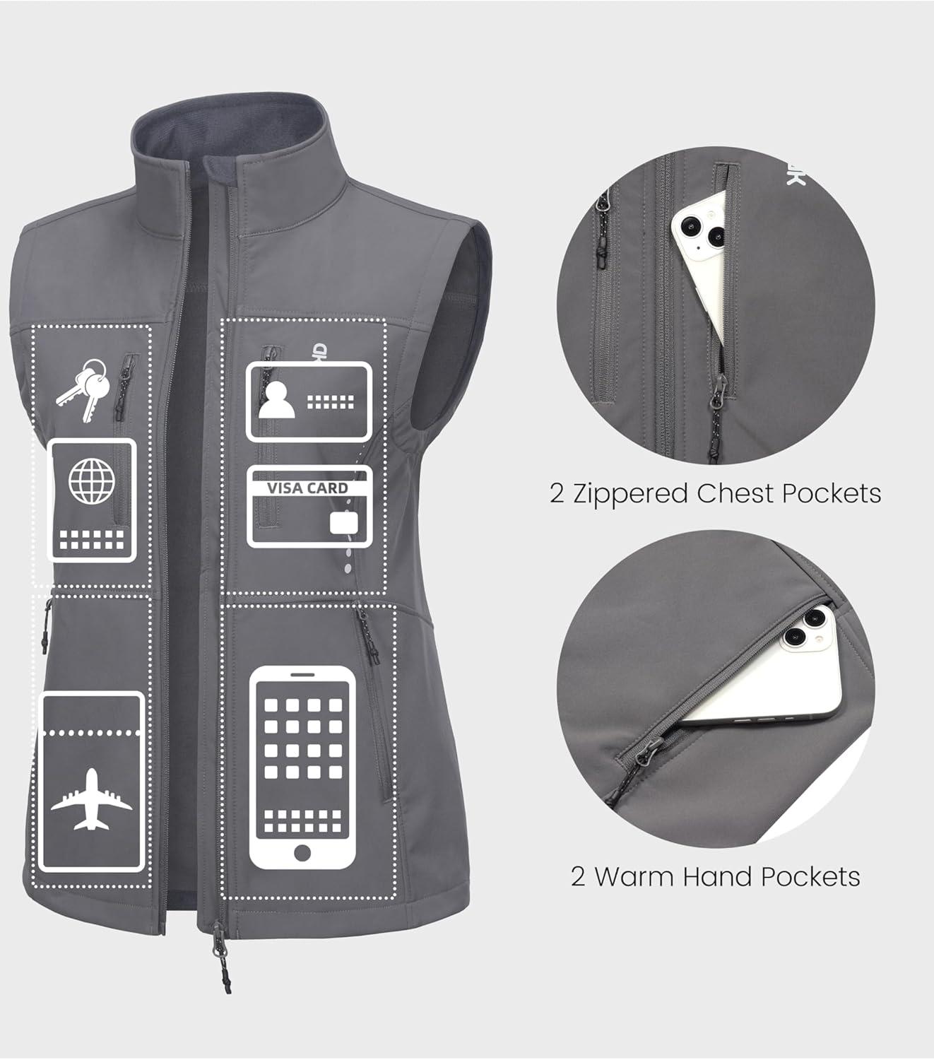 imageLittle Donkey Andy Womens Golf Vest Warm Fleece Lined Sleeveless Jacket for Hiking Travel RunningGray4 Pockets