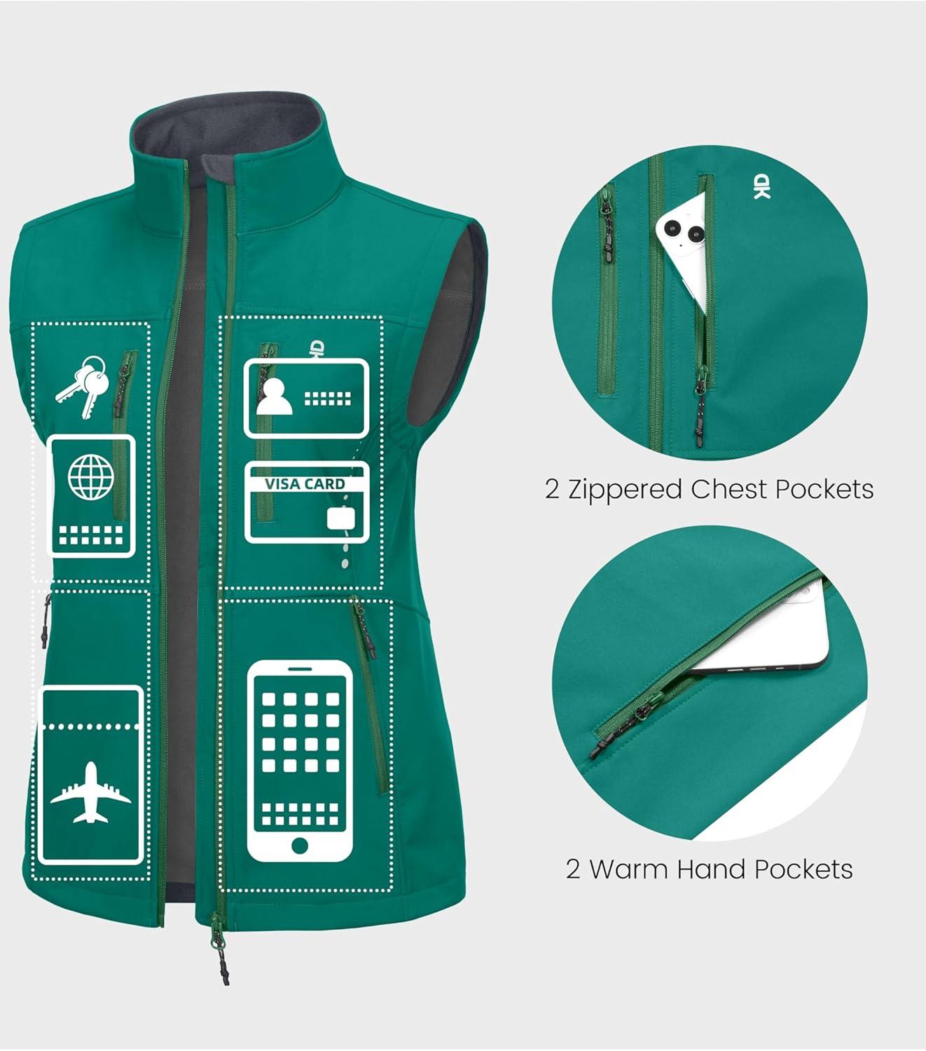 imageLittle Donkey Andy Womens Golf Vest Warm Fleece Lined Sleeveless Jacket for Hiking Travel RunningGreen4 Pockets