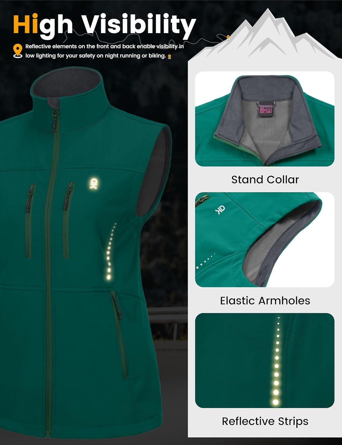 imageLittle Donkey Andy Womens Golf Vest Warm Fleece Lined Sleeveless Jacket for Hiking Travel RunningGreen4 Pockets